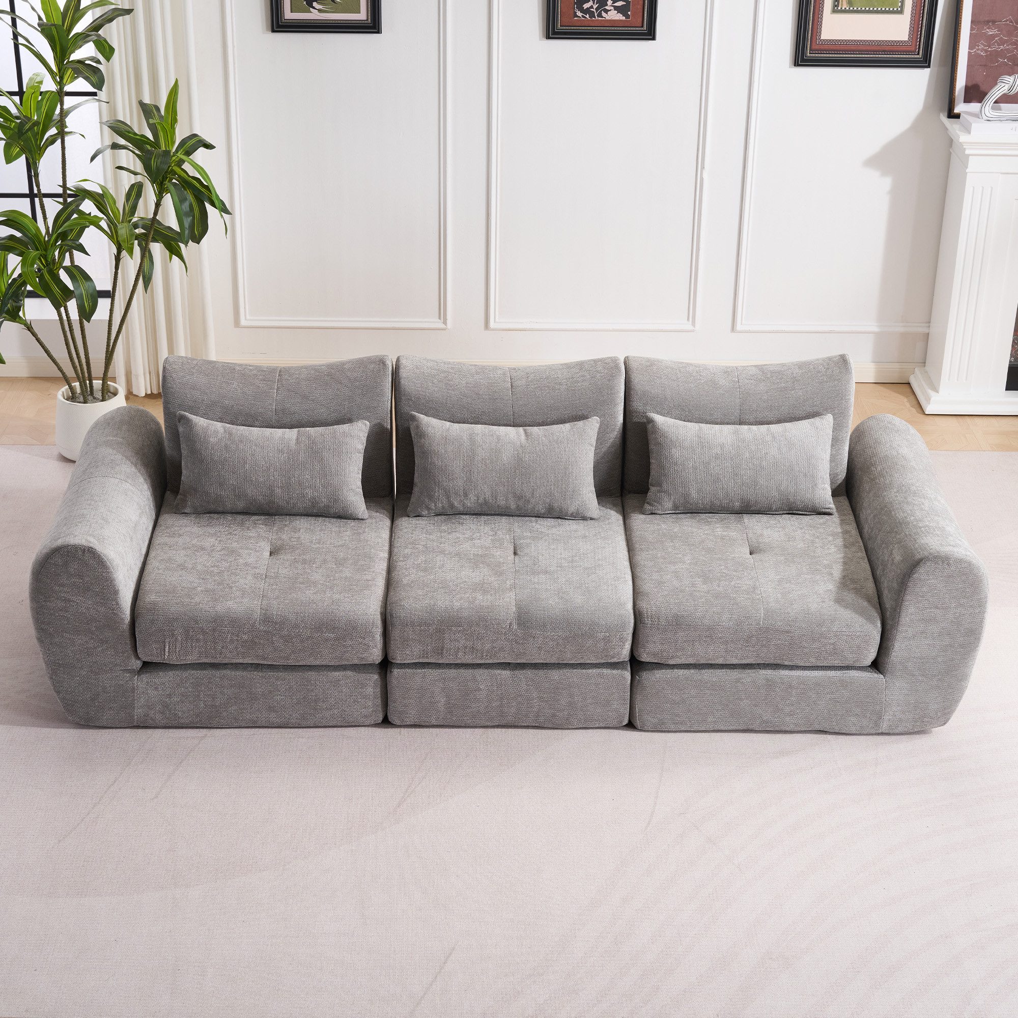 Leawin Sofa Sofas Wohnzimmer, modulares Sofa mit Schlaffunktion L-Form, Flexibel, werkzeuglos, platzsparend für viele Wohnbereiche