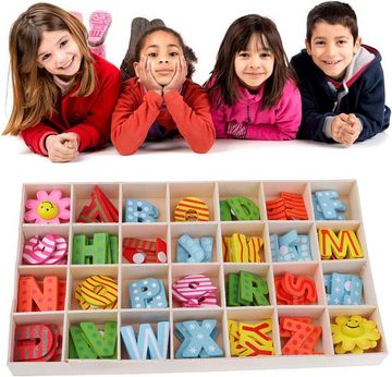 SOTOR Steckpuzzle 108 Stück Bunt Holzbuchstaben Blumen Holzbuchstaben Großbuchstaben, 108 Puzzleteile, Kid Holzspielzeug Lernspielzeug Buchstaben Puzzle Brett
