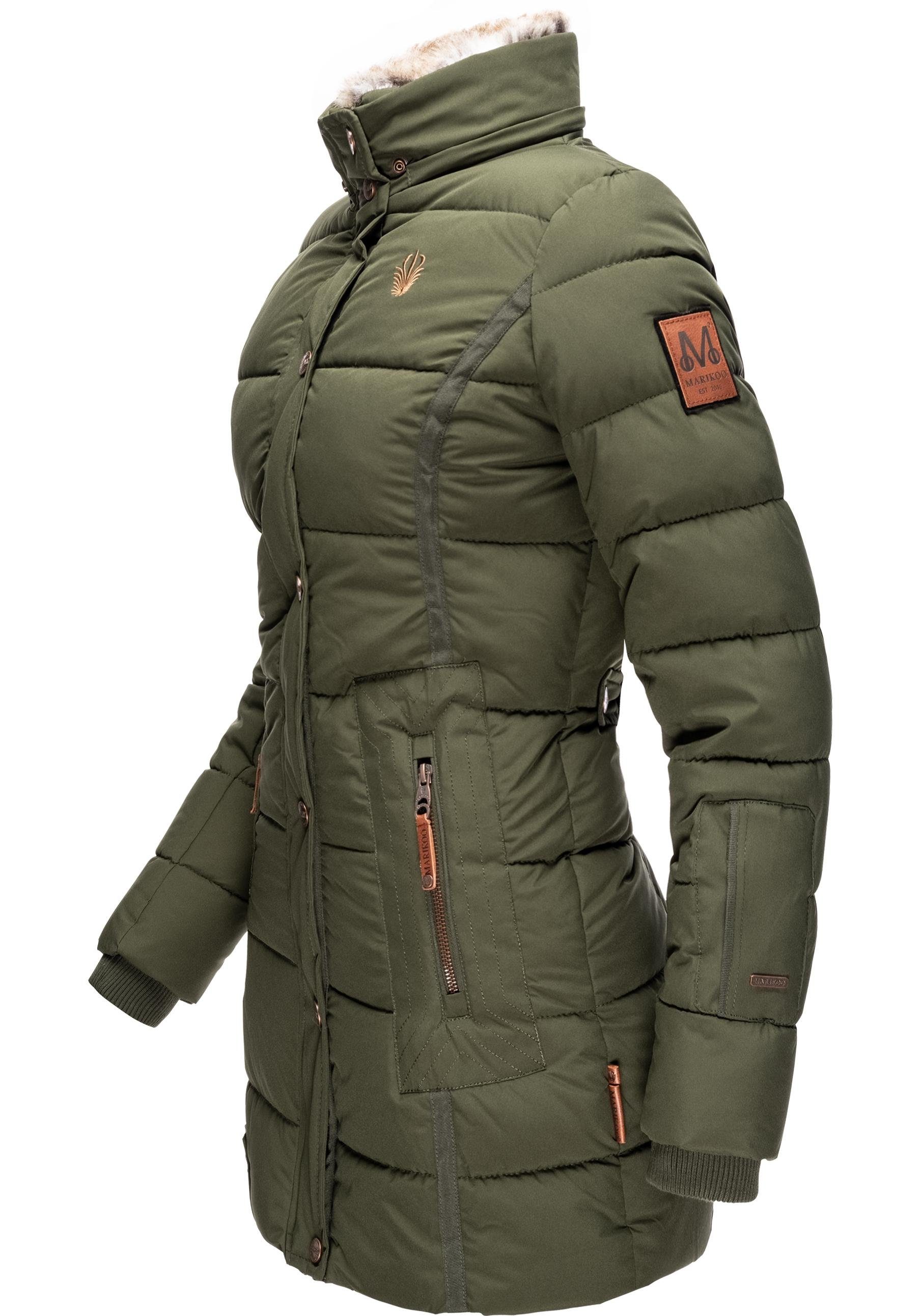 Marikoo Wintermantel Lieblings Jacke stylischer Winter Steppmantel m. Kunstpelz-Kapuze