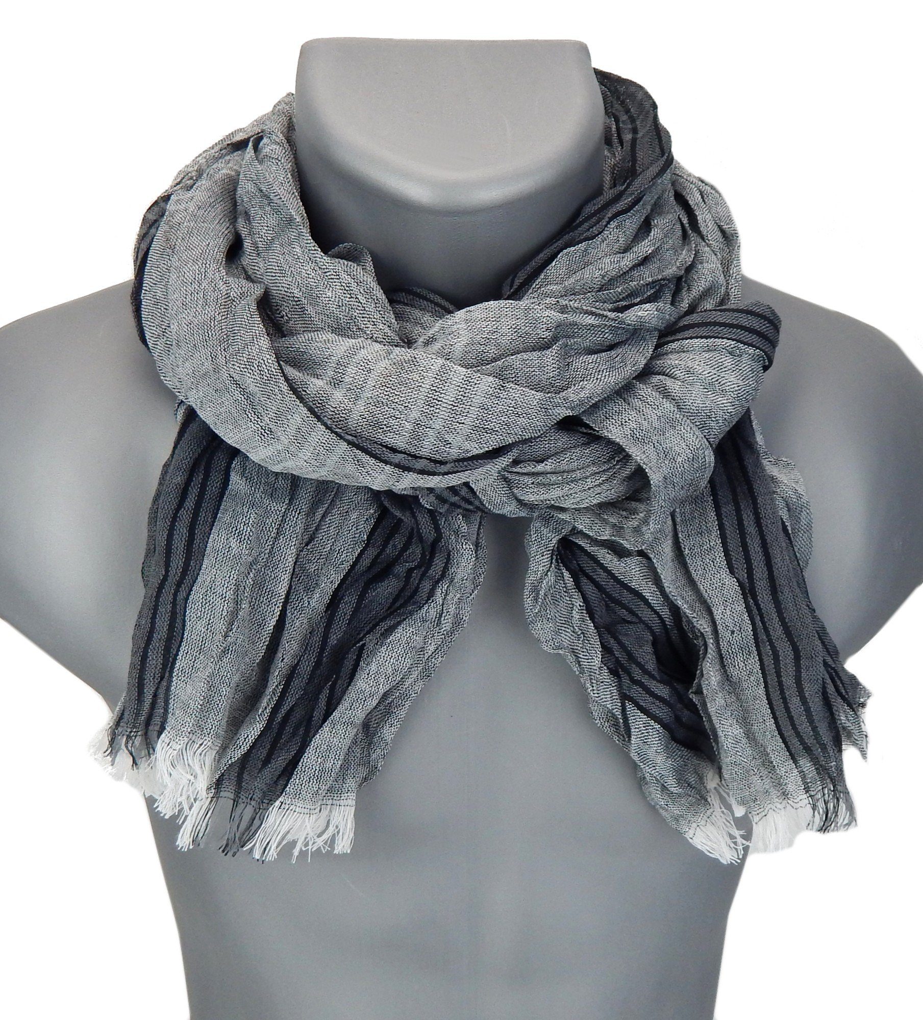 Ella Jonte Modeschal, leichter weicher Viskoseschal mit Streifenmuster & Fransen