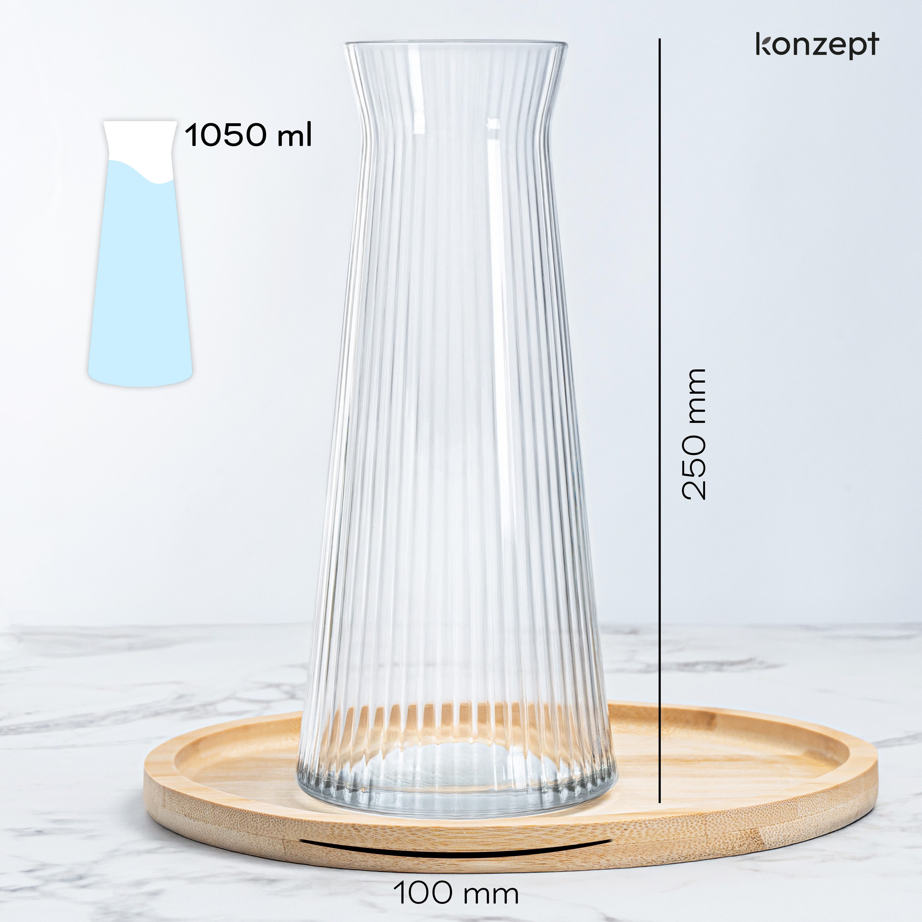 KONZEPT Tischvase Glasvasen 25cm Hoch, Glas Blumenvasen modern, Vasen rille günstig online kaufen