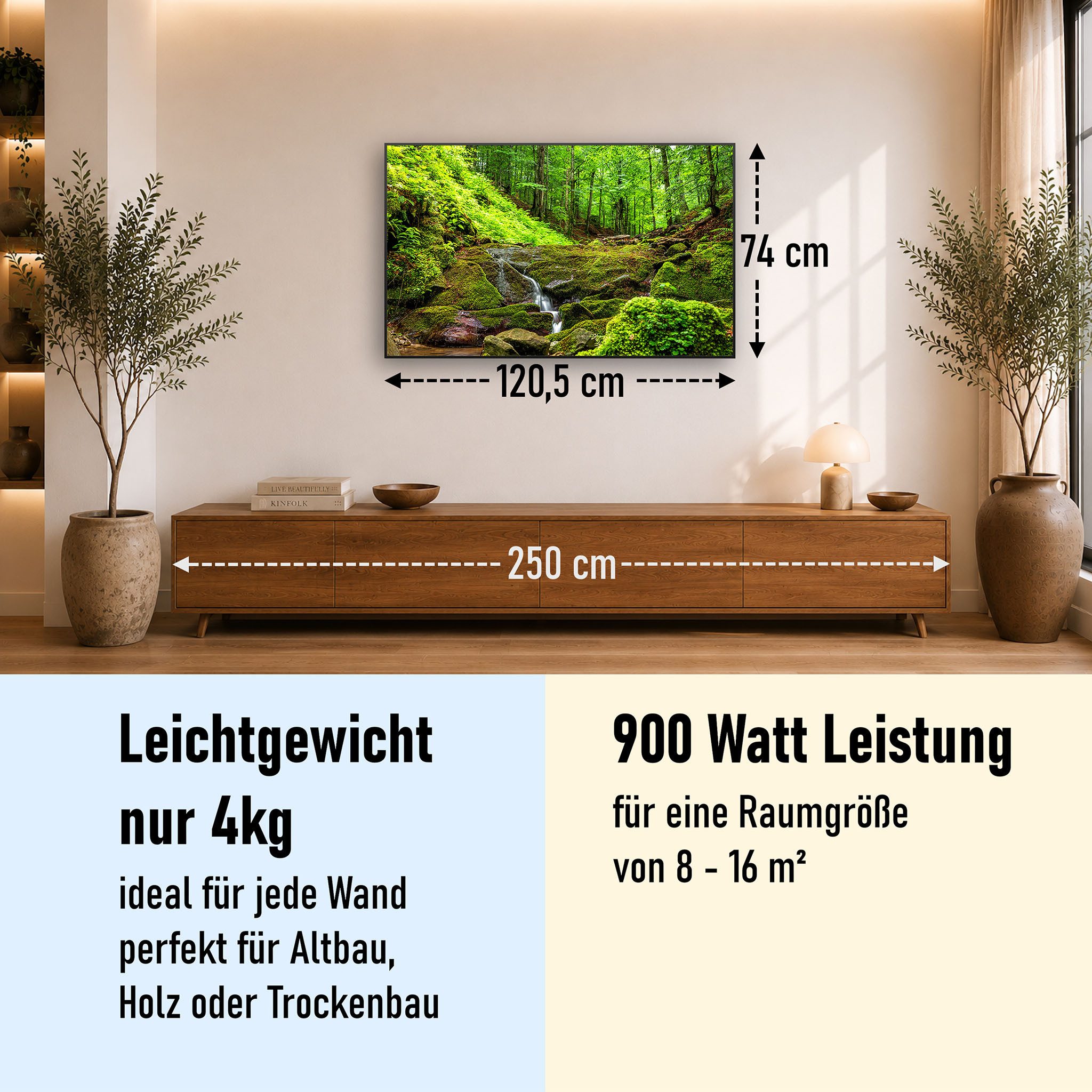 STEINFELD Heizsysteme Infrarotheizung Bild 900W, 120x74cm, Made in Germany, 7 Jahre Garantie, mit Thermostat, Schwarz