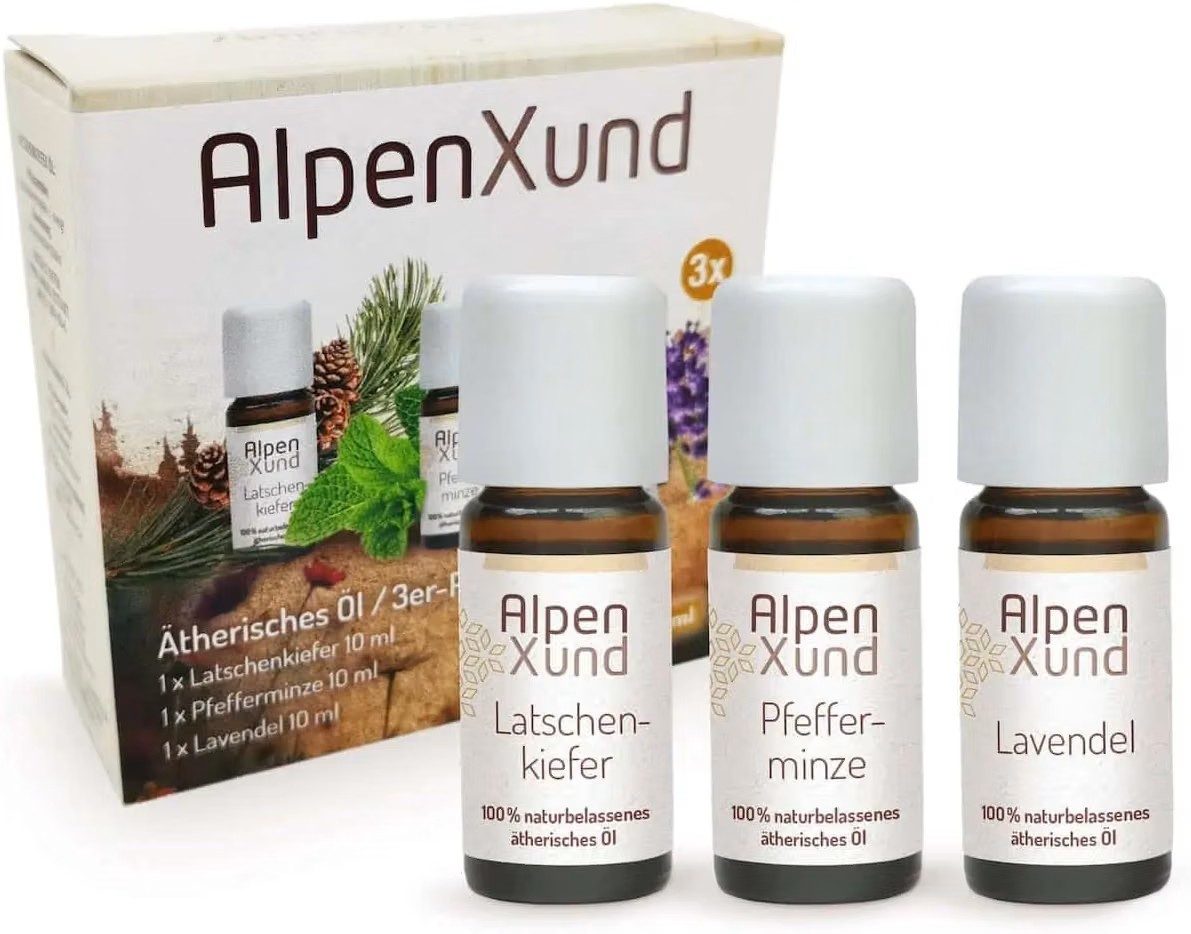 Zirbenfamilie Duftöl ALPENXUND Ätherische Öle Set 3 × 10 ml - 100% naturbelassen aus Tirol (Lavendel, Pfefferminze, Latschenkiefer)