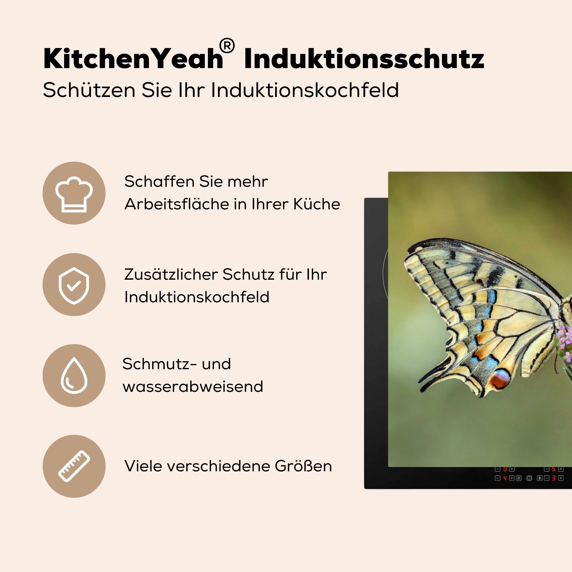 Ceranfeldabdeckung Induktionskochfeld Insekten, 81x52 tlg), cm, (1 für Blumen Schmetterlinge Schutz Herdblende-/Abdeckplatte MuchoWow Vinyl, - die - küche,