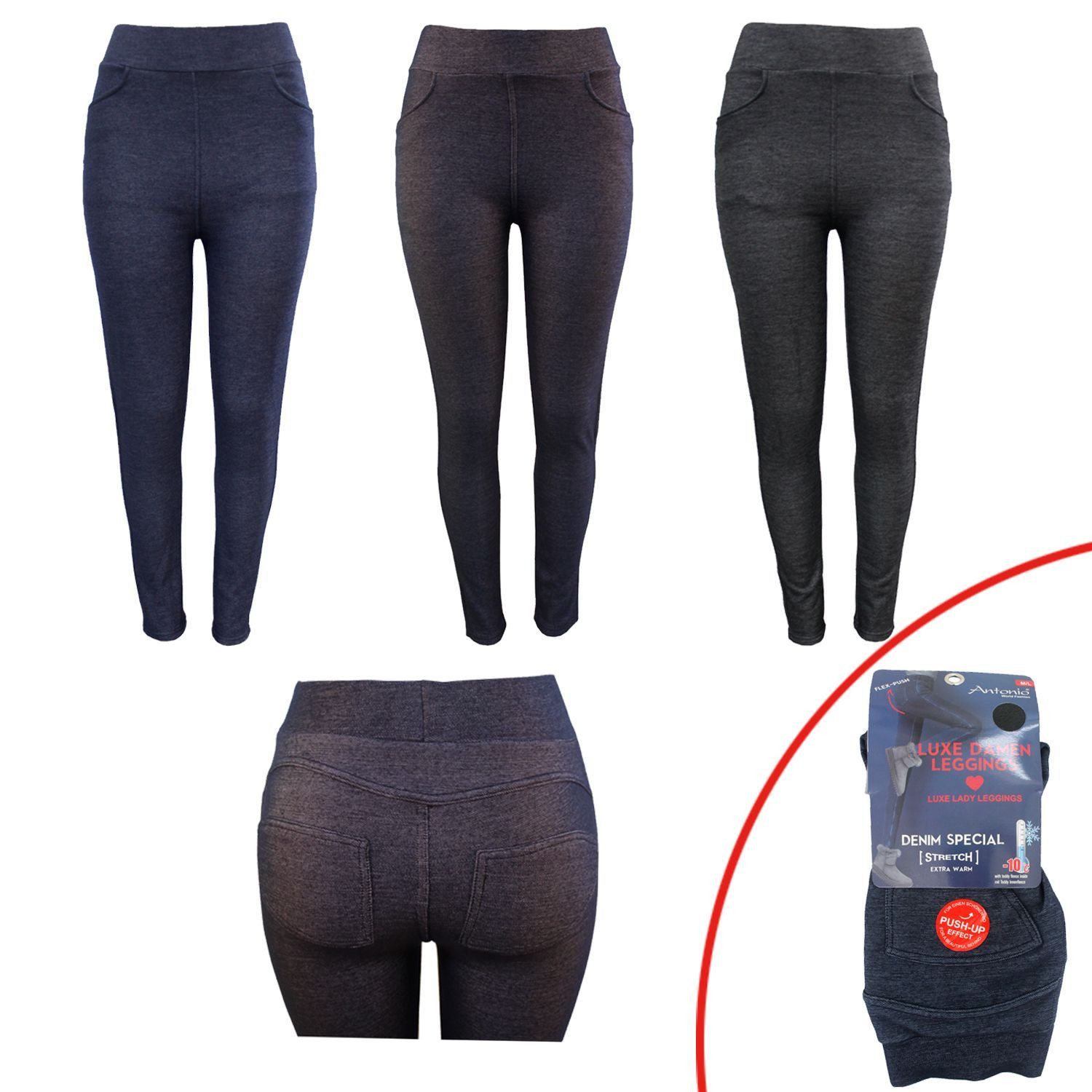 VewoTex Jeggings Damen Winter Leggings » Dunkle Jeans Optik » mit Push-Up E günstig online kaufen