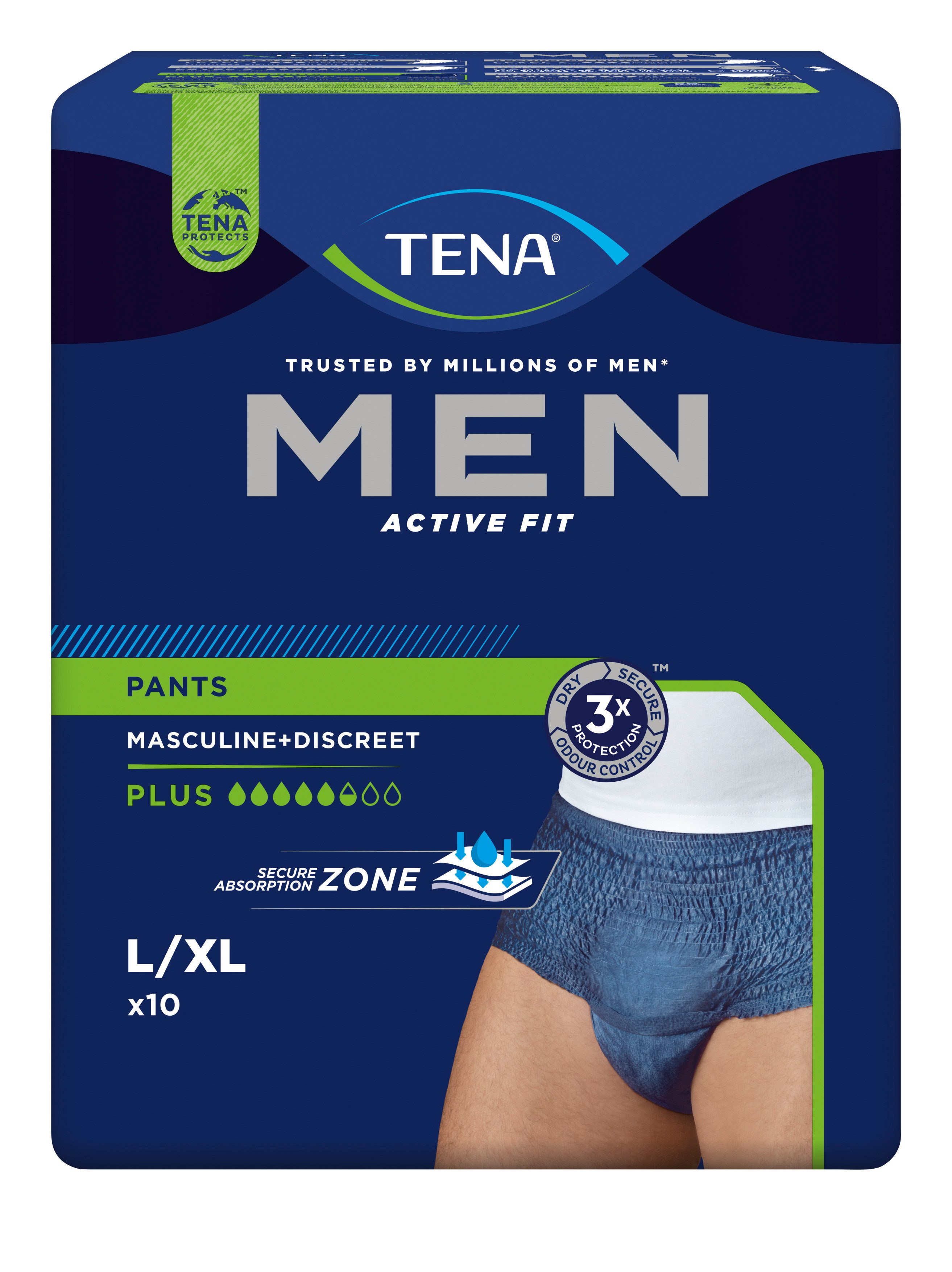 TENA Inkontinenz-Pants TENA MEN - Active Fit - Pants Plus - Blau, L/XL Gr., 10-St.