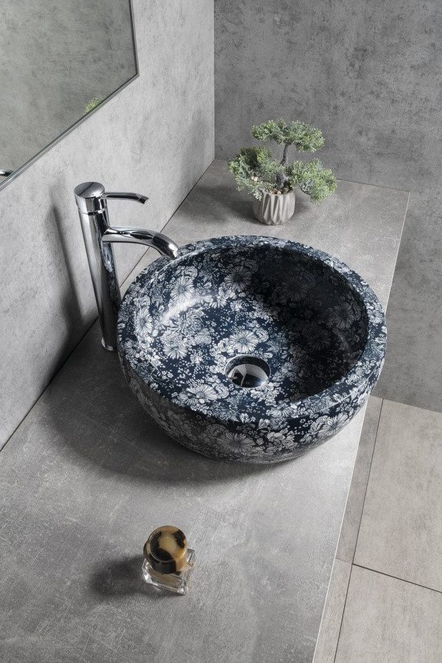 Sapho Waschtisch PRIORI Keramik-Waschtisch Ø 41 cm, blaue Blumen, Sapho-PI038