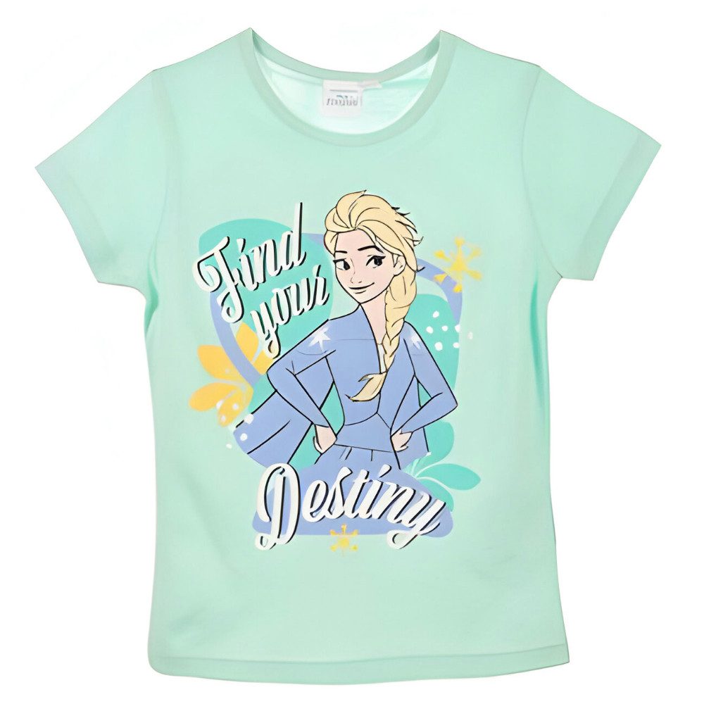 Disney Print-Shirt Disney Die Eiskönigin Elsa Kinder Mädchen kurzarm T-Shirt 100% Baumwolle, Gr. 104 bis 128