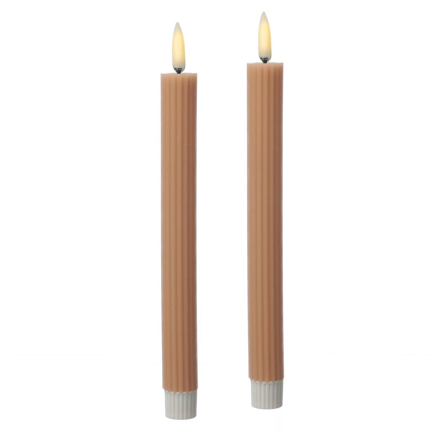 LED-Kerze LED Stabkerzen gerillt Tafelkerzen Dinner Spitzkerzen 25cm rosa 2St.