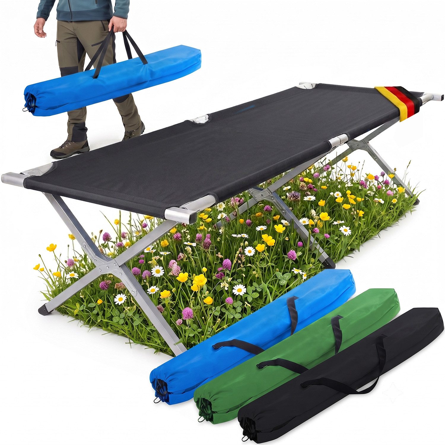 Goods+Gadgets Feldbett Faltbares Aluminium-Feldbett – Robust & Leicht für Camping & Gästebett (Campingbett, Klappbett) Gästebett aus Aluminium