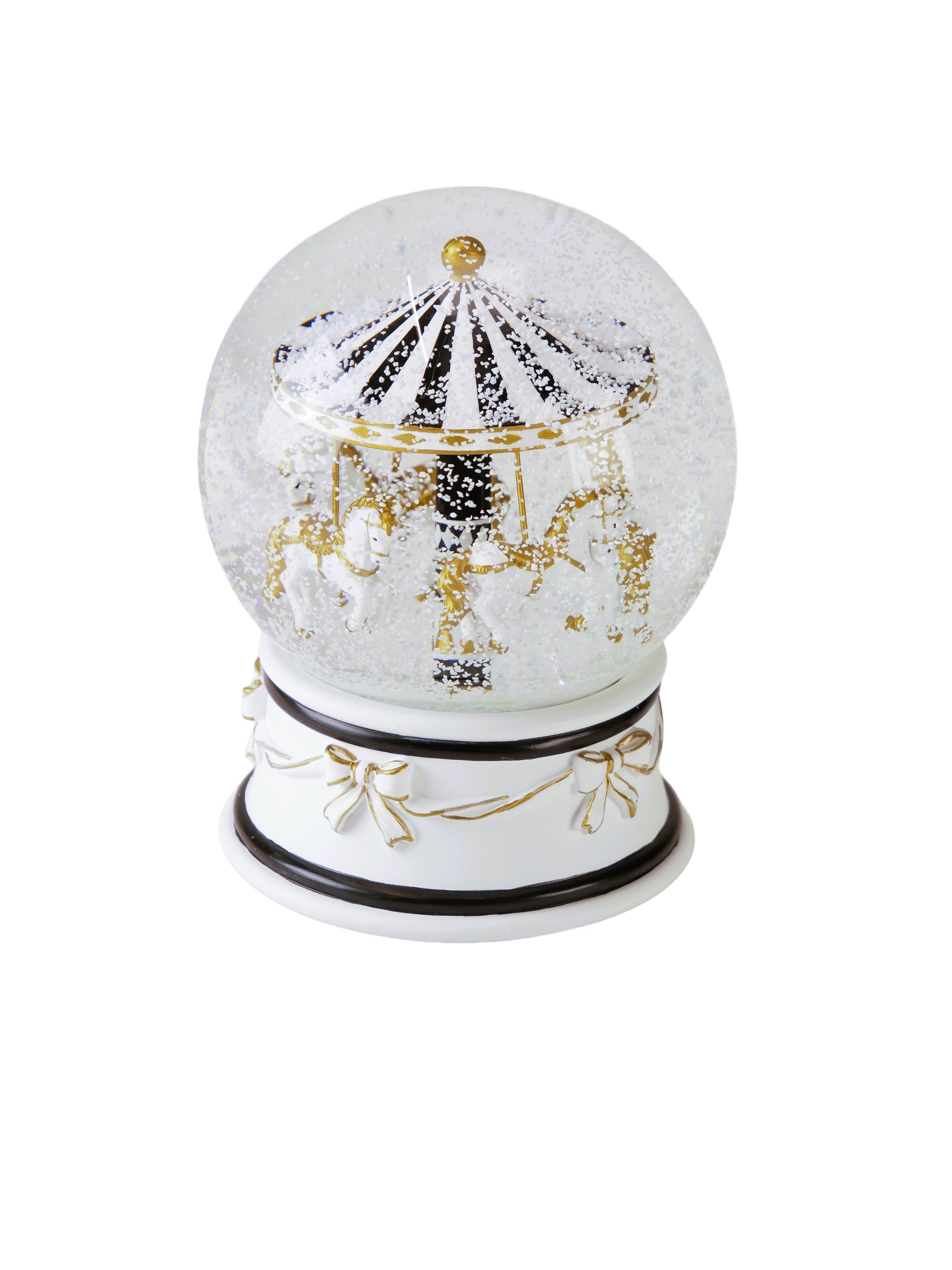 Musicboxworld Spieluhr Schwarz-weißer Karussell-Globus 120 mm mit Musik
