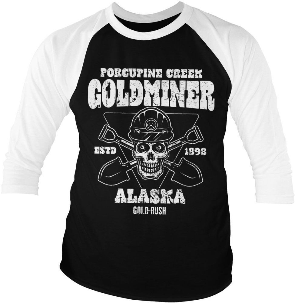 Gold Rush T-Shirt Porcupine Creek Goldminer Baseball 3/4 Sleeve Tee