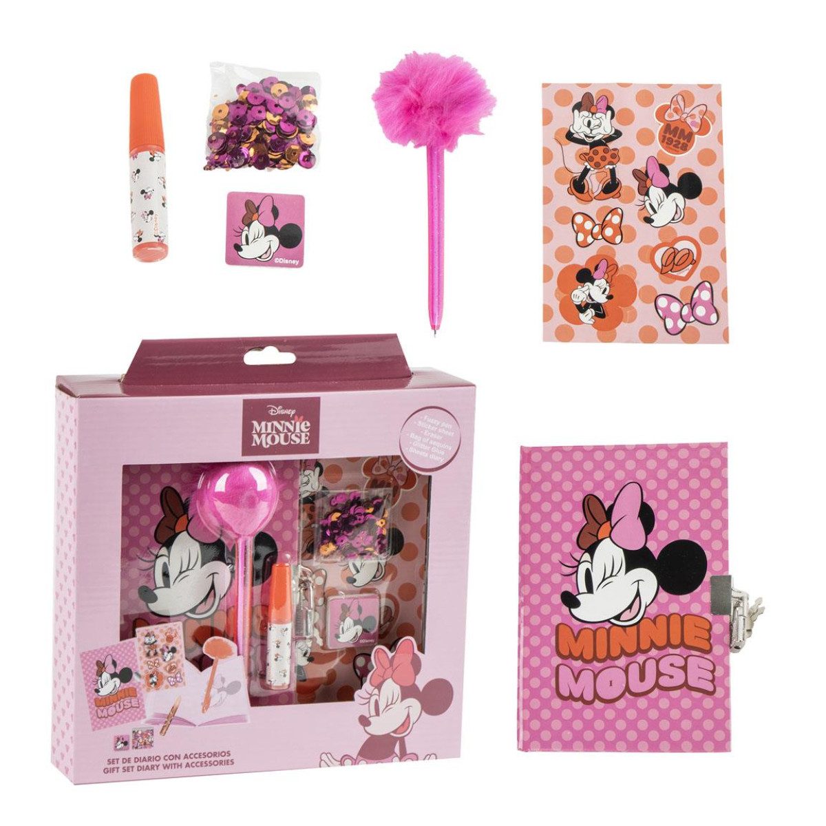 Cerda Tagebuch Disney Minnie Mouse Tagebuch Set Kinder Schreibset, Notizbuch