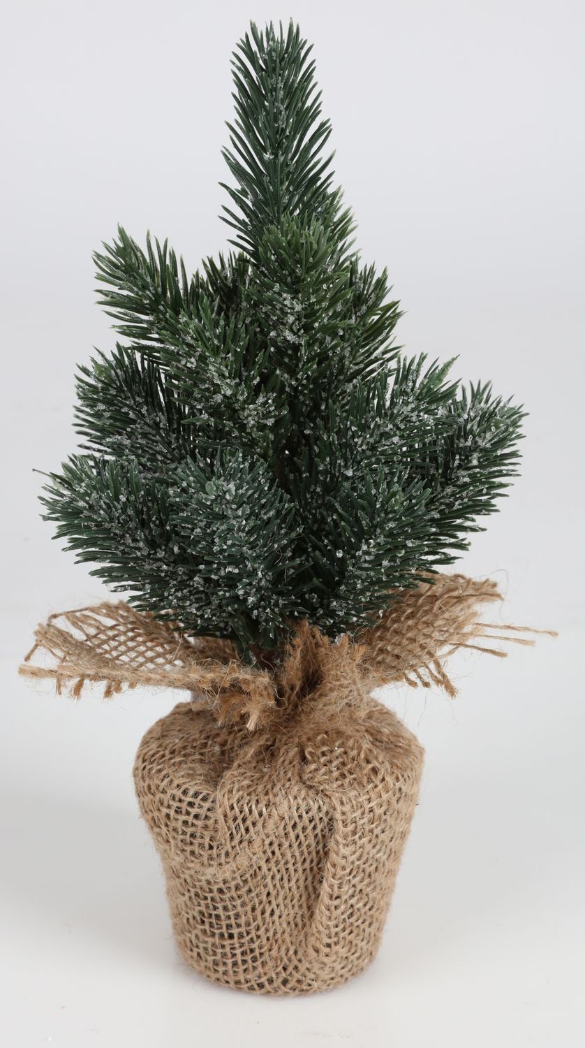 Kunstpflanze Deko Tanne im Jute Topf 25cm Mini Tannenbaum Deko Mini