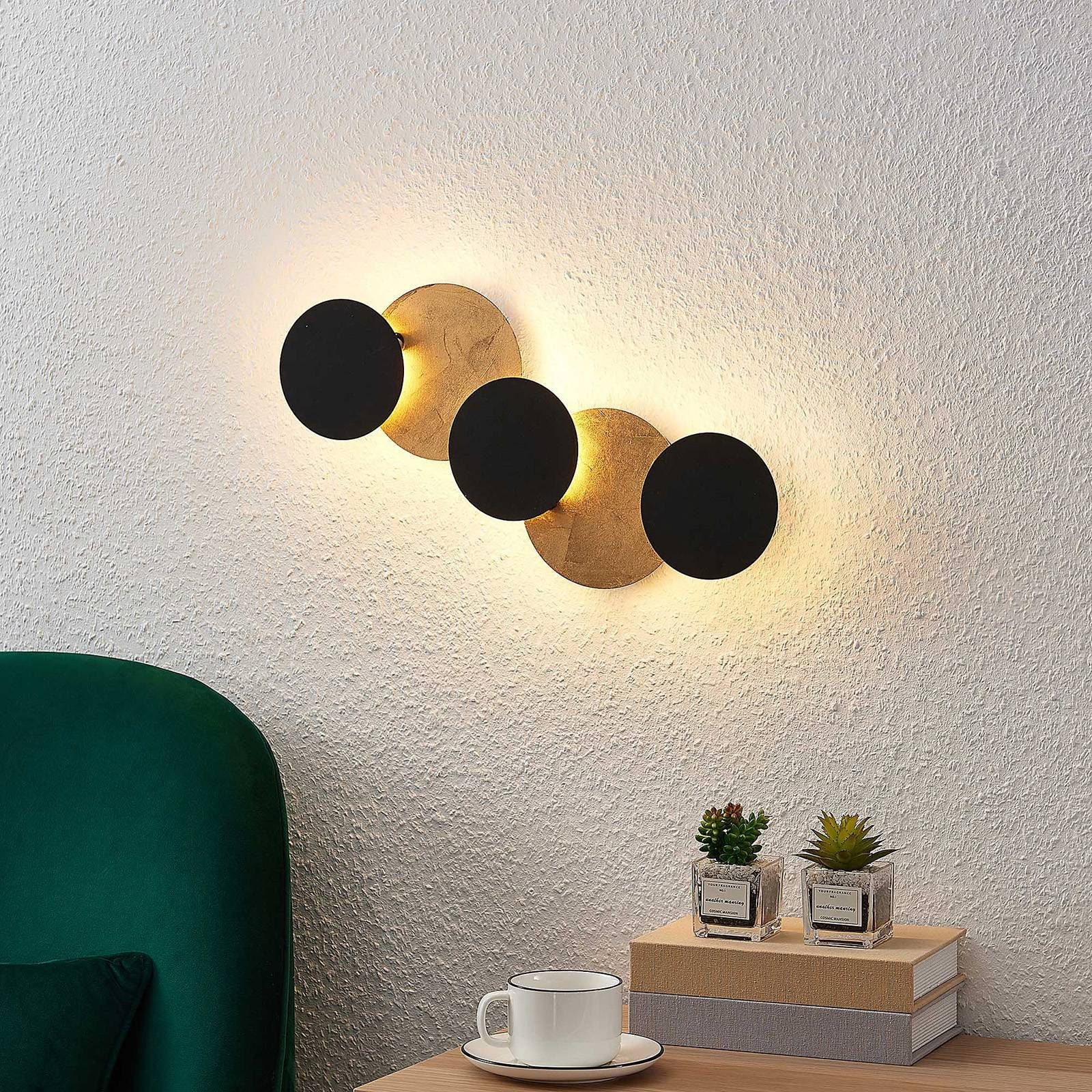 Wandstrahler Modern, LED gold, Wandleuchte LED-Leuchtmittel warmweiß, Grazyna, verbaut, Schwarz, Metall, inkl. Lindby Leuchtmittel, fest