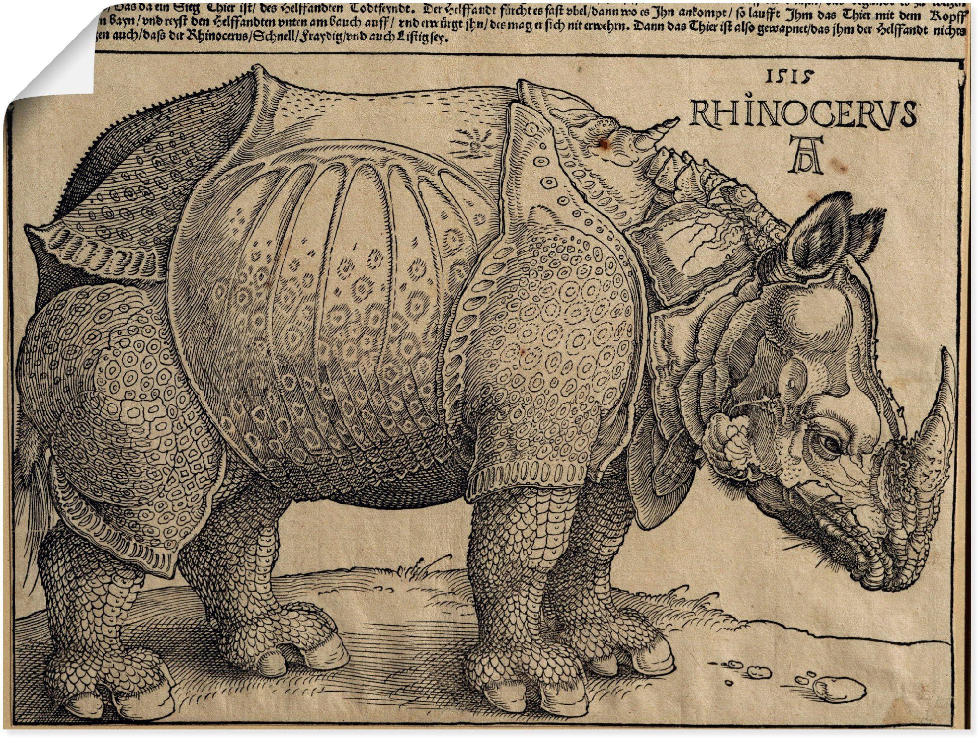 Artland Kunstdruck Nashorn. 1515. Für König Emanuel., Wildtiere (1 St), als Leinwandbild, Wandaufkleber oder Poster in versch. Größen