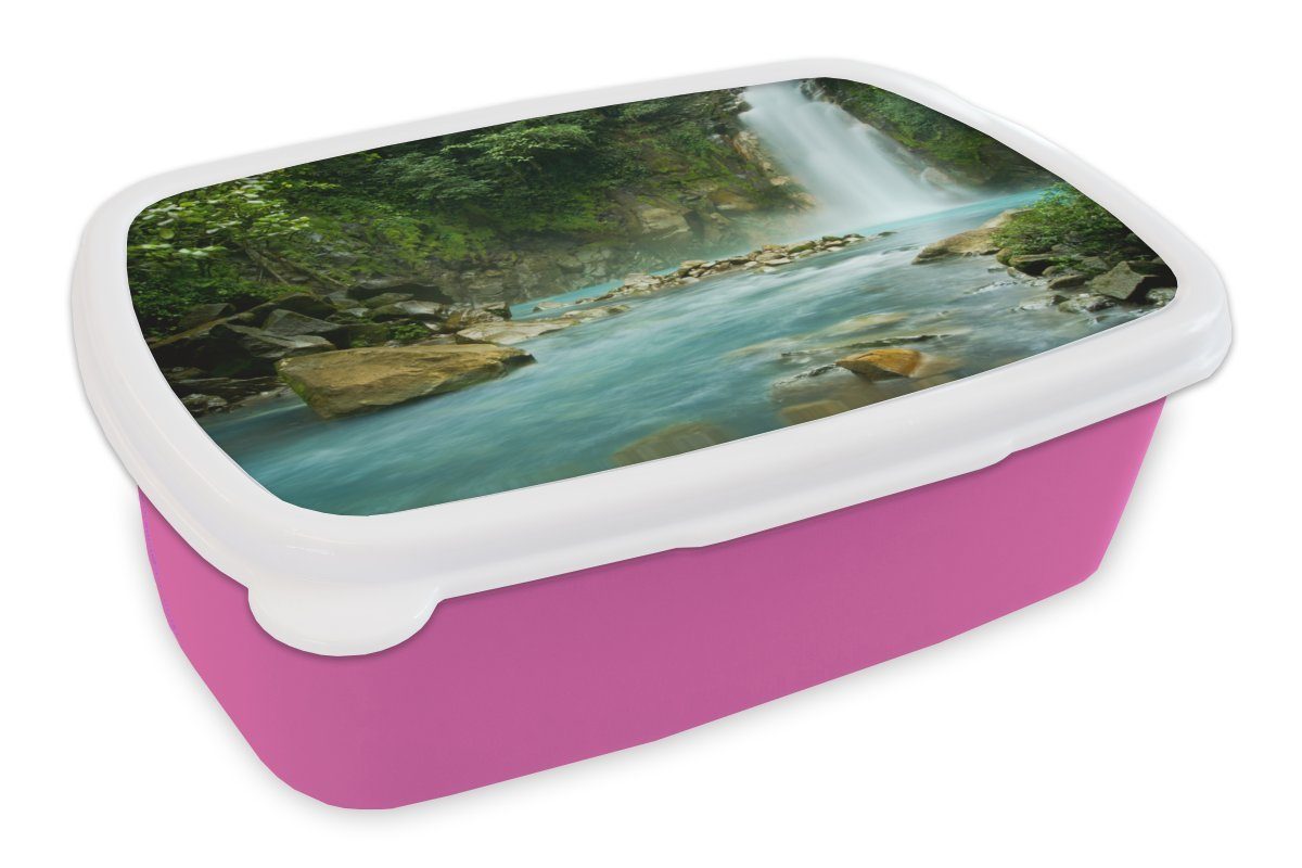 MuchoWow Lunchbox Dschungel - Natur - Wasserfall, Kunststoff, (2-tlg), Brotbox für Erwachsene, Brotdose Kinder, Snackbox, Mädchen, Kunststoff rosa