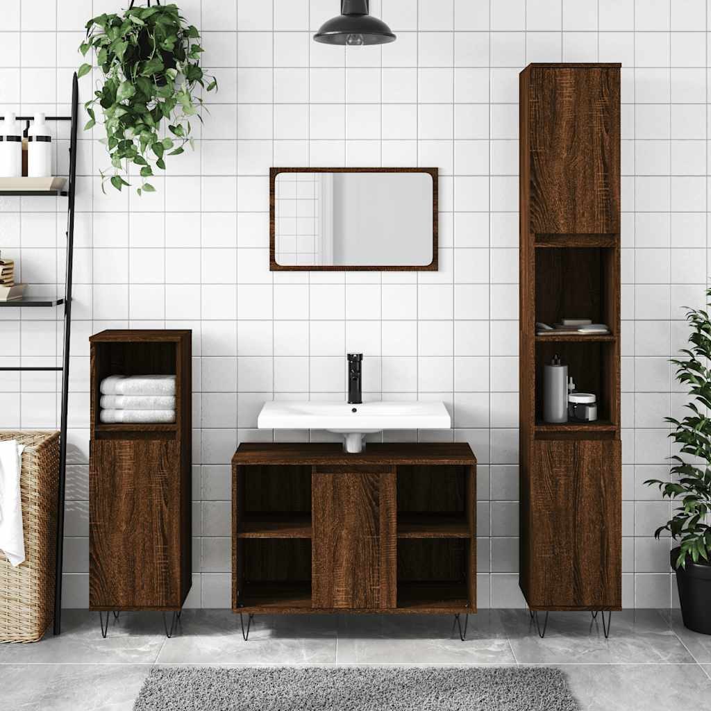 furnicato Badkommode Badezimmerschrank 80 x 33 x 60 cm Braun Eichen-Optik (1 St), Badregal mit flexibler Türmontage und viel Stauraum für dein Bad