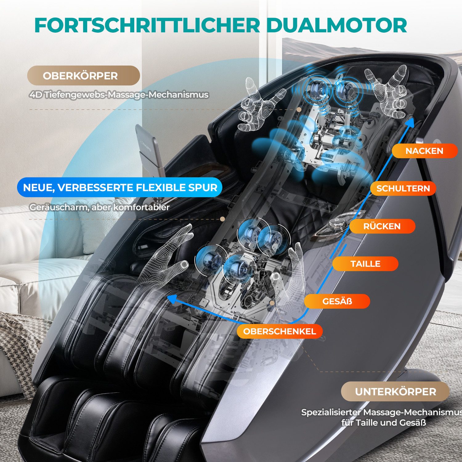NAIPO Massagesessel 4D Massagesessel, Raumkapsel-Massagestuhl Aromatherapie, 8-Zoll-Tablet-Steuerung