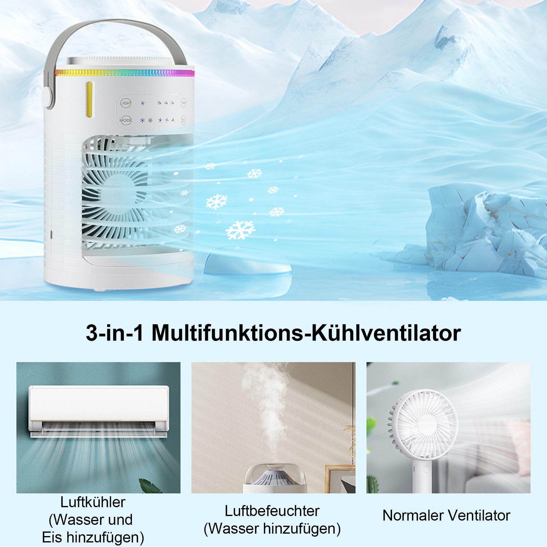 Senmudi Ventilatorkombigerät Tragbarer Luftkühler,Mini Persönliche Klimaanlage Ventilator, mit 600ml Wassertank 3 Windgeschwindigkeiten & Sprühfunktion für Büro