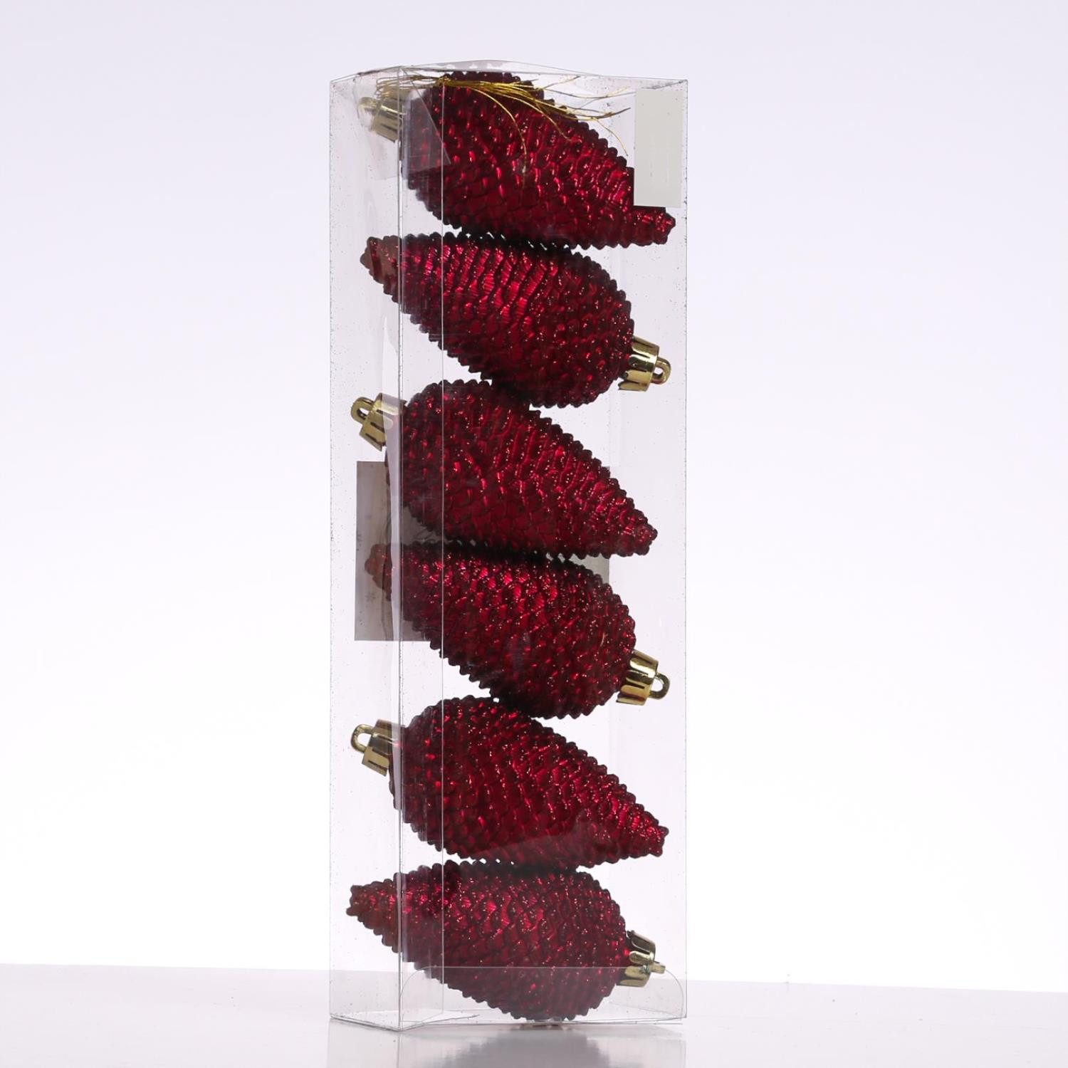 Christbaumschmuck Weihnachtsbaumschmuck Tannenzapfen bruchfest glitzernd H: 8cm 6St rot