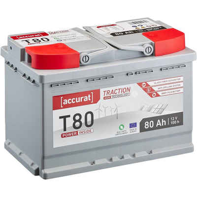 accurat AGM Batterie 12V 80Ah für Wohnmobil, Wohnwagen, Camper, Camping, Solar Batterie, (12 V V)