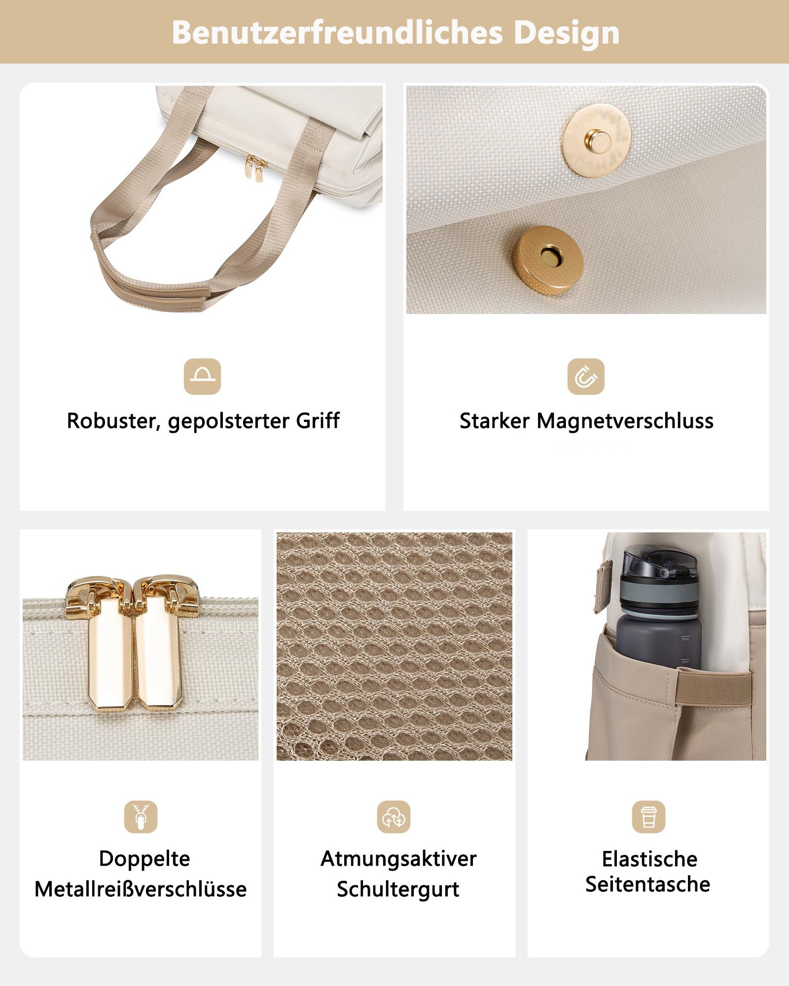 FOUORTUNATE-BEE Rucksack Damen, Laptop Schulrucksack Wasserdicht, Schultasche Teenager (Backpack Women Elegant Tagesrucksäcke Handtasche 2 in 1), 15,6 Zoll Arbeitstasche Lehrertasche Reiserucksack für Uni Büro