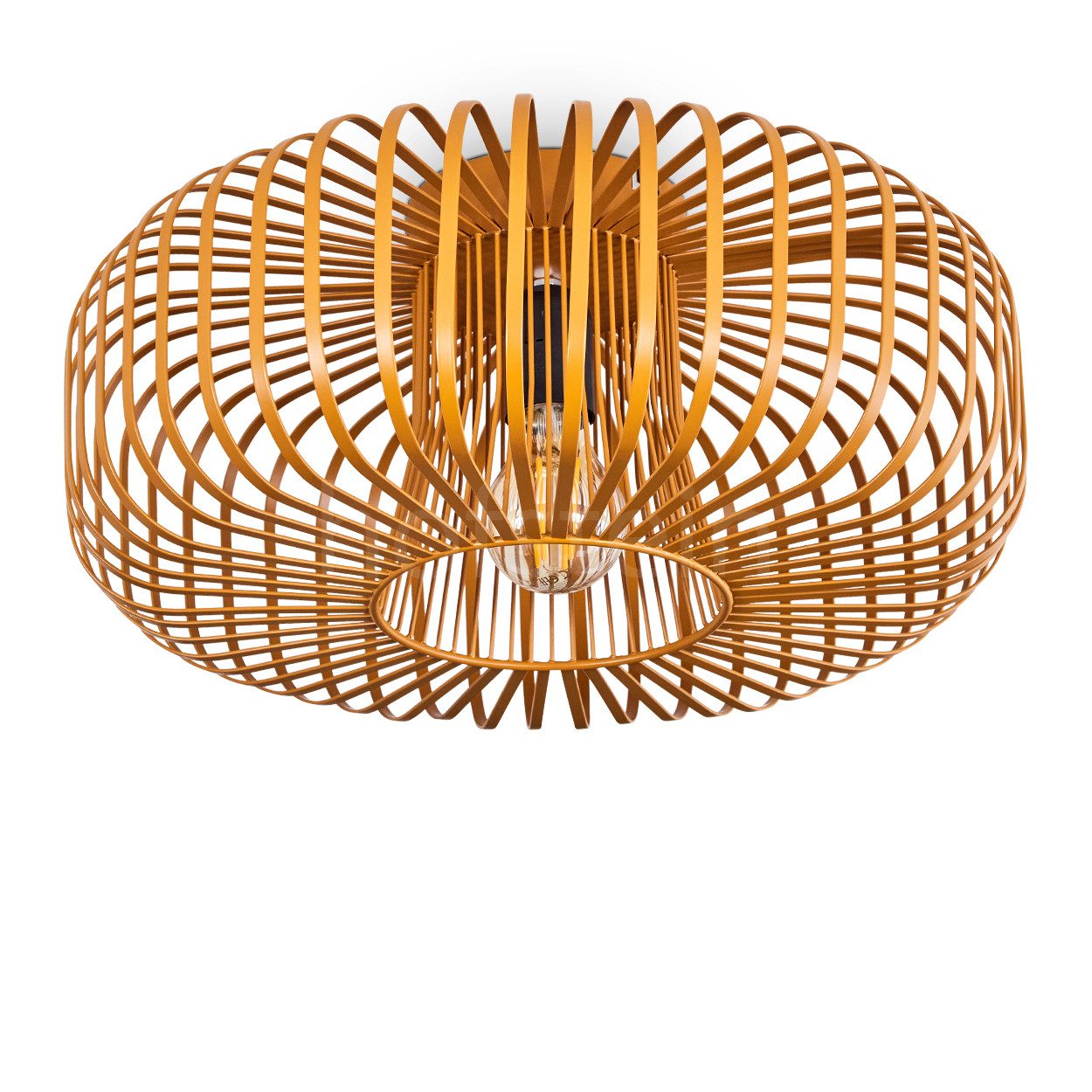 hofstein Deckenleuchte runde Deckenlampe aus Metall in Ockerfarben, ohne Leuchtmittel, Retro-Leuchte mit Lichteffekt durch Gitter-Optik, Ø 40cm, E27-Fassung.