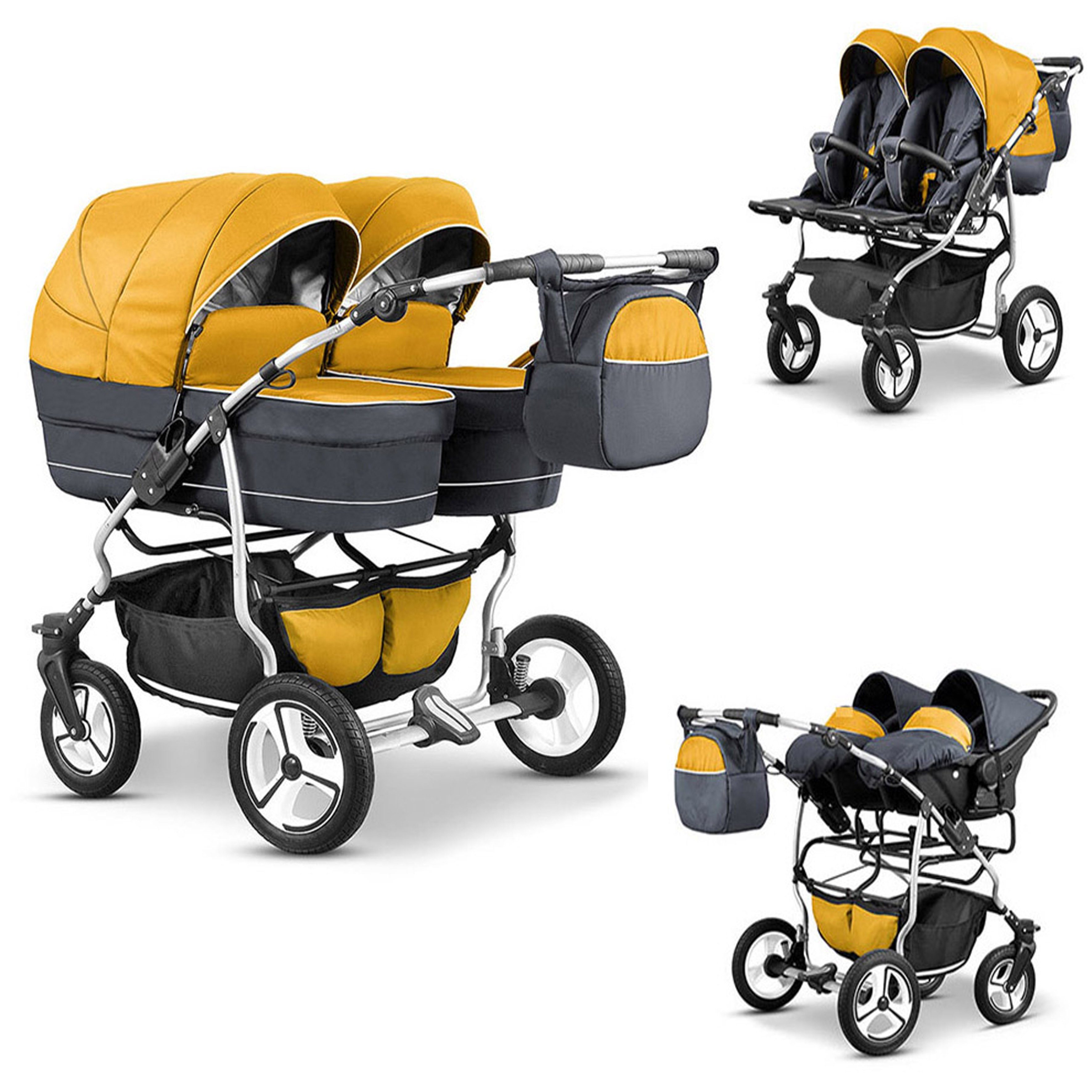 BabyMerc Zwillings-Kombikinderwagen Twin Star 4 in 1 inkl. Sportsitze, Autositze und Zubehör in 16 Цвета(ов)