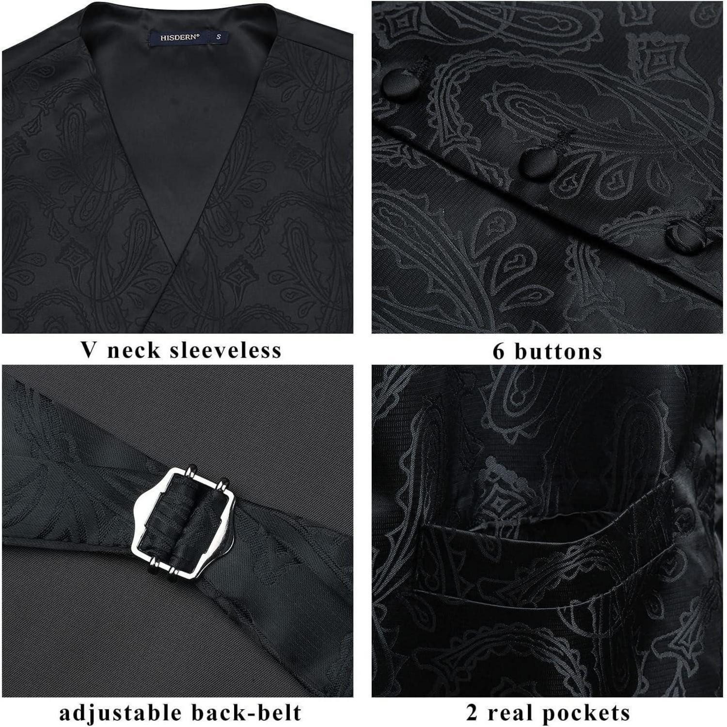 LuxusKollektion Krawatte Weste Herren Floral Hochzeit Jacquard Krawatte XXL Schwarz-3