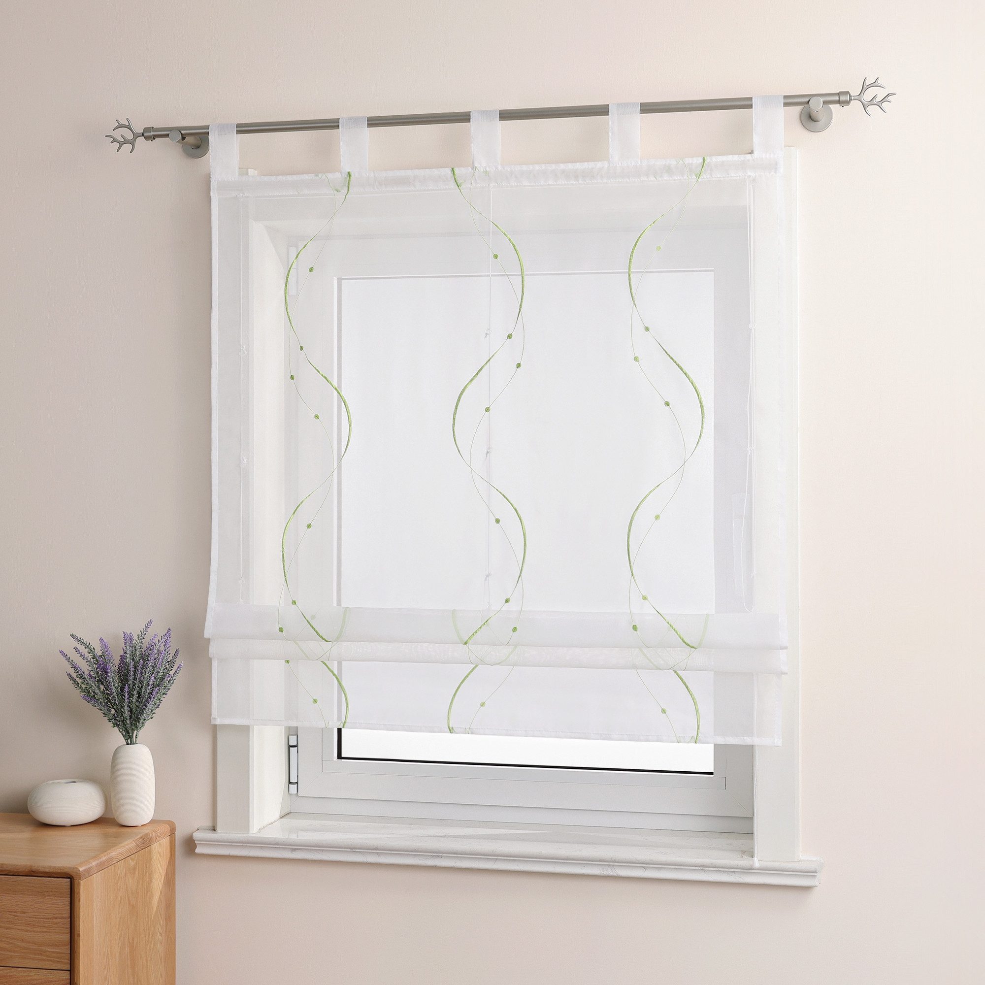 Joyswahl Raffrollo, mit Schlaufen, Ösenrollo Modern Bestickt für Küche Wohn günstig online kaufen