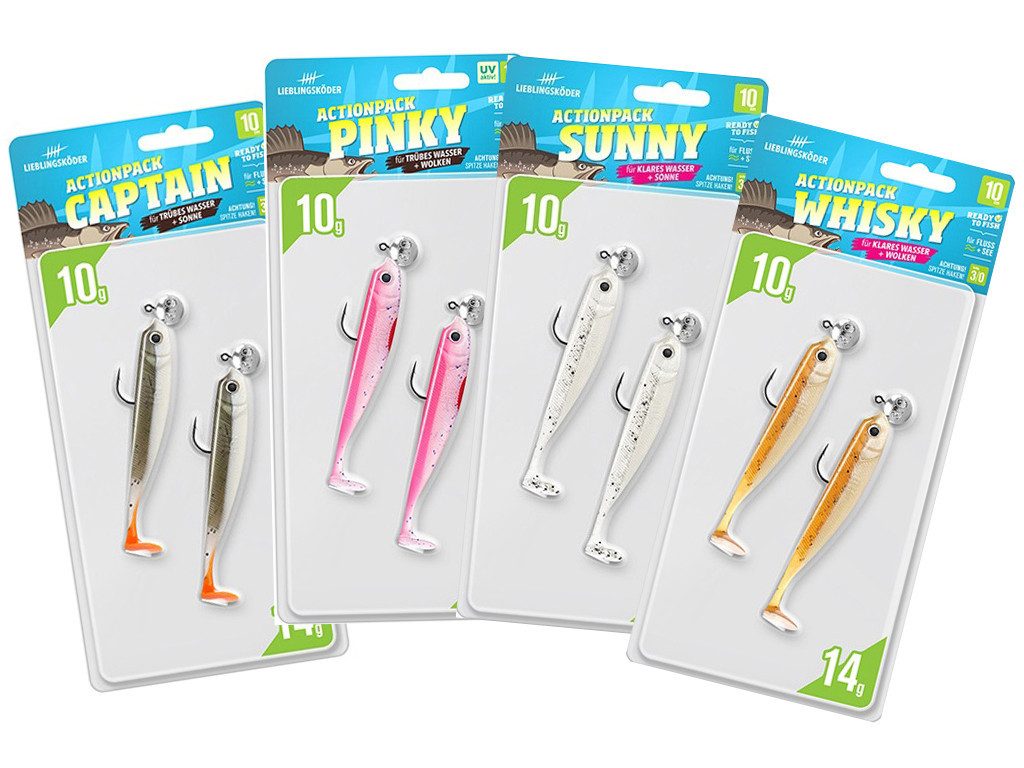 Lieblingsköder Kunstköder Lieblingsköder Actionpack Set 10 cm - 4 er Pack montierte Köder, (Actionpack-Set 10 cm, 8-St. Actionpack-Set), fertig montiert
