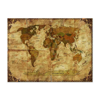 Bilderdepot24 Leinwandbild Weltkarte retro II Rahmen und Papier, Landkarten
