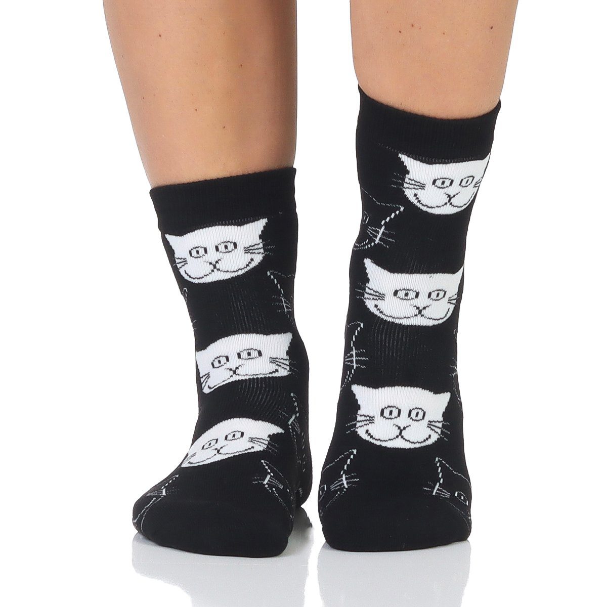Strümpfe Damen & Wintersocken Sockenhimmel Socken Pack) Vollfrotteefuß warme (6er 2fädig Thermosocken Katzen Design