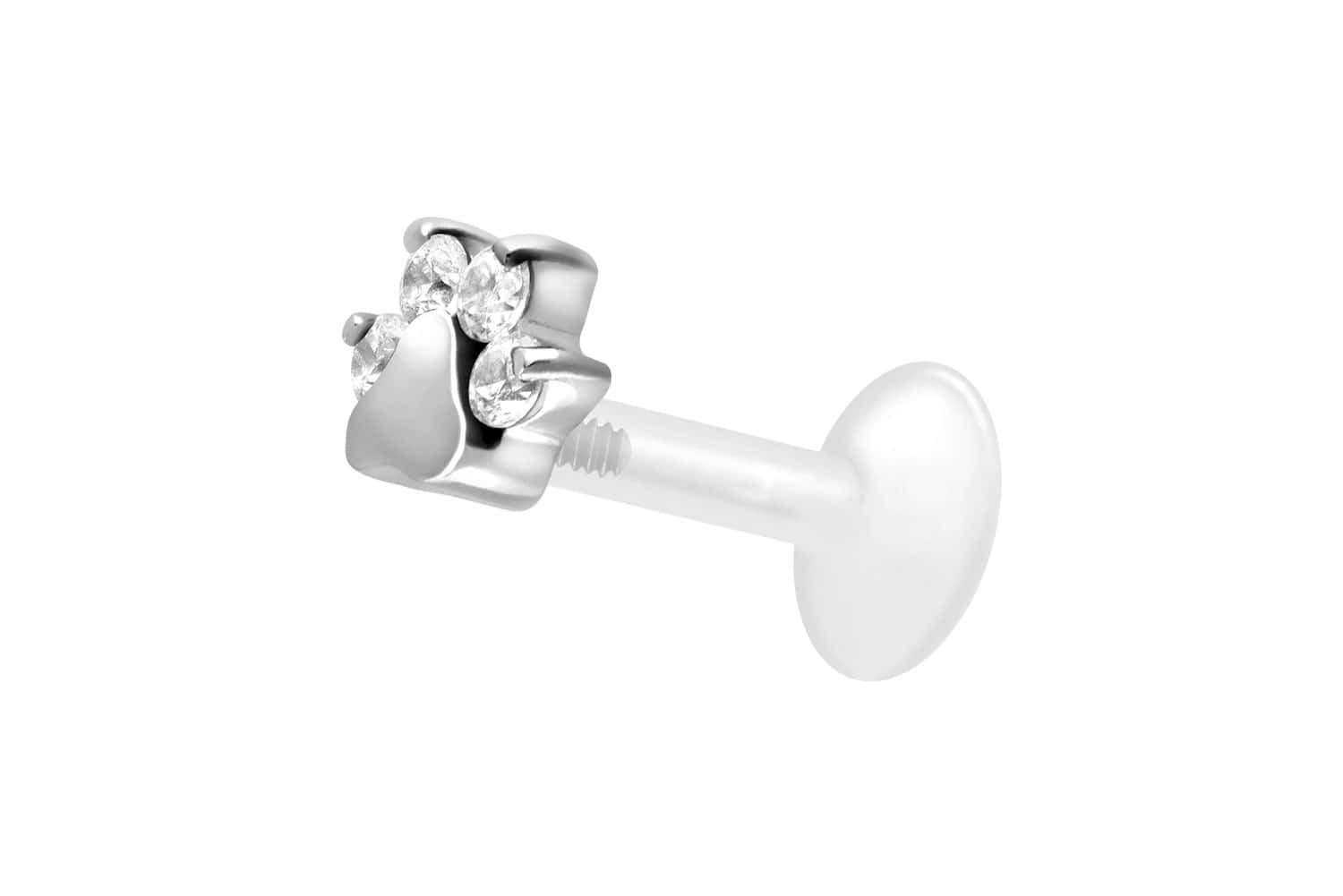 PIERCINGLINE Piercing-Set PTFE Labret mit Innengewinde + Titan-Aufsatz KRISTALLPFOTE (Labrets, 1-tlg)