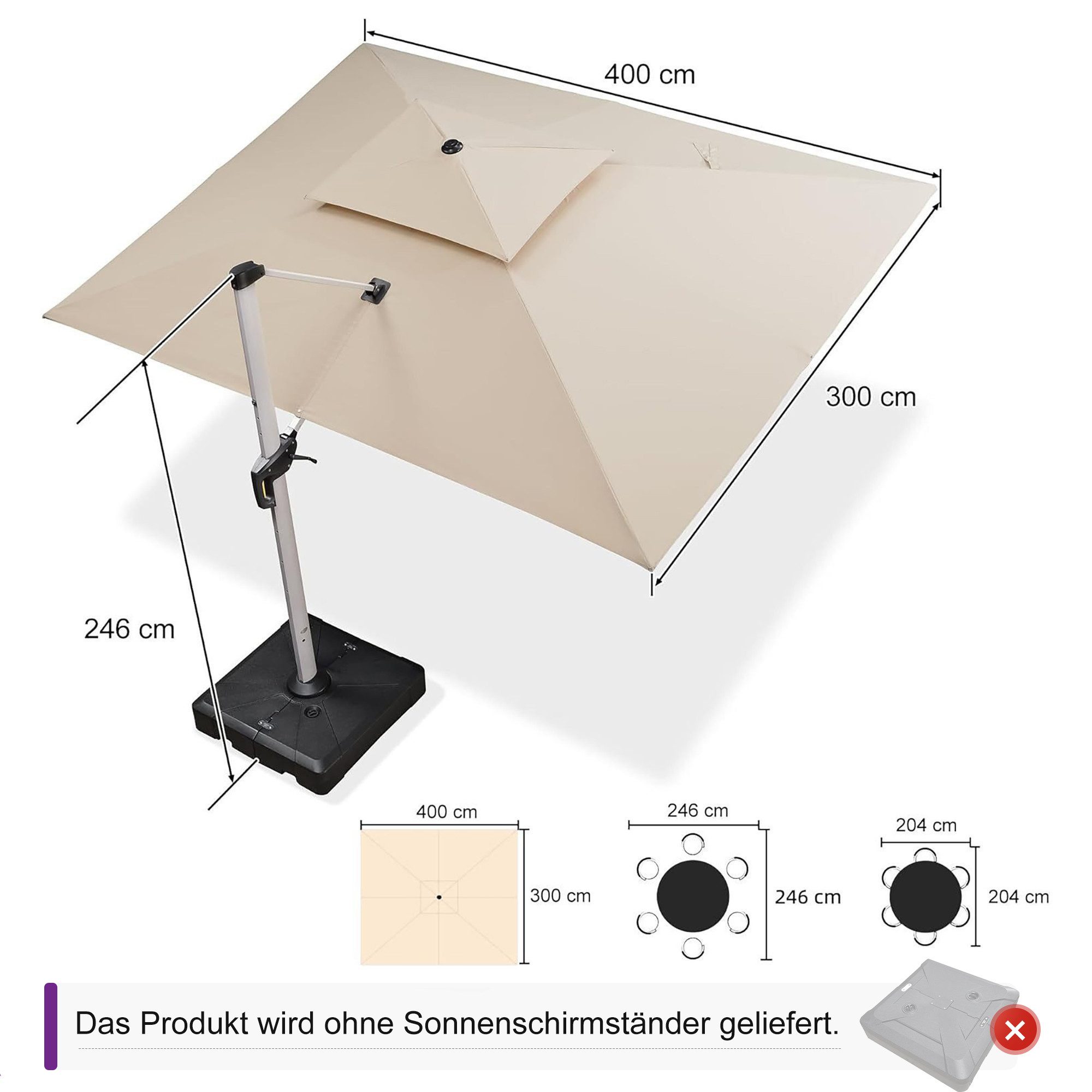 PURPLE LEAF Ampelschirm Rechteckiger Außenbereich Doppeldach günstig online kaufen
