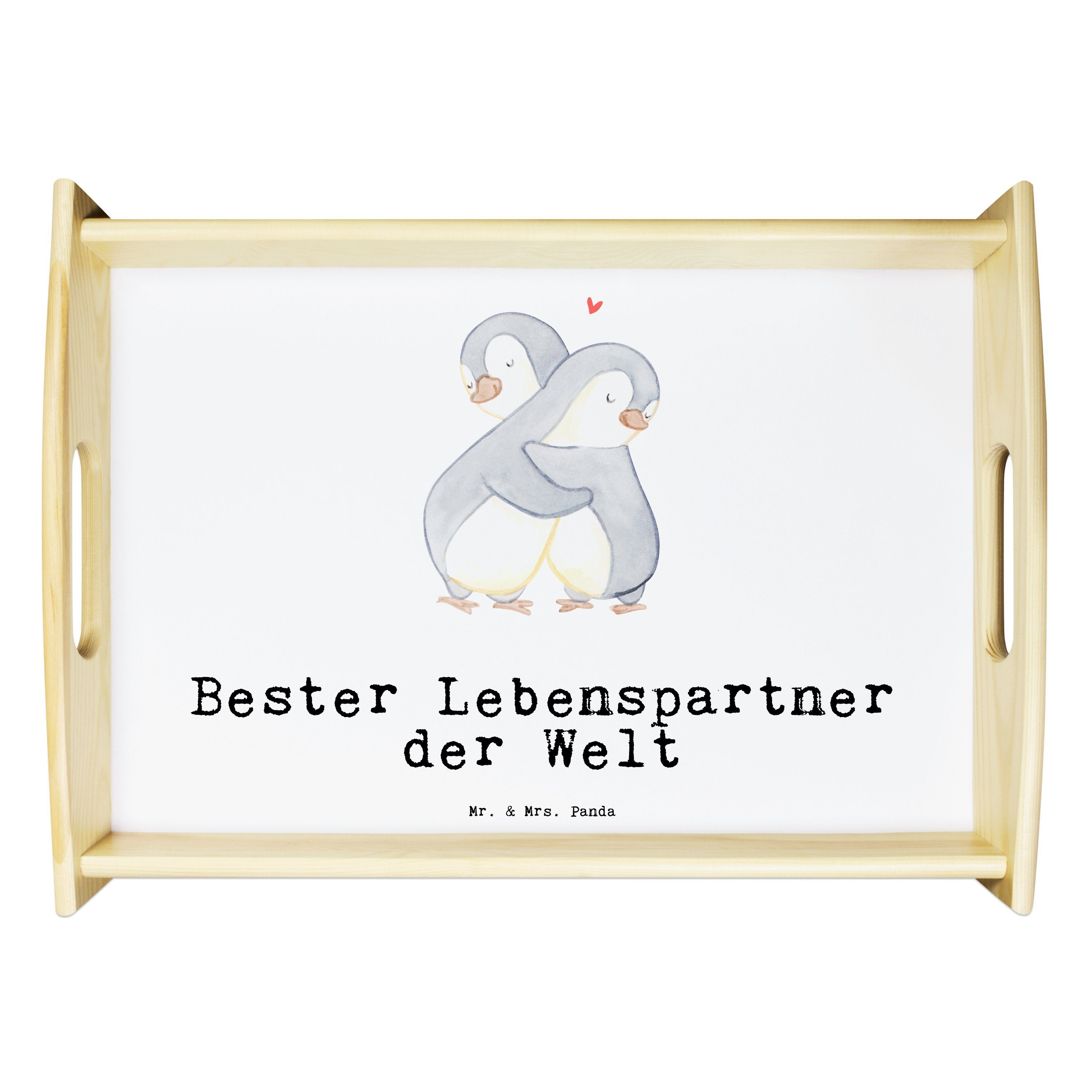 Mr. & Mrs. Panda Tablett Pinguin Bester Lebenspartner der Welt - Weiß - Geschenk, Freundin, Fr, Echtholz lasiert, (1-tlg)