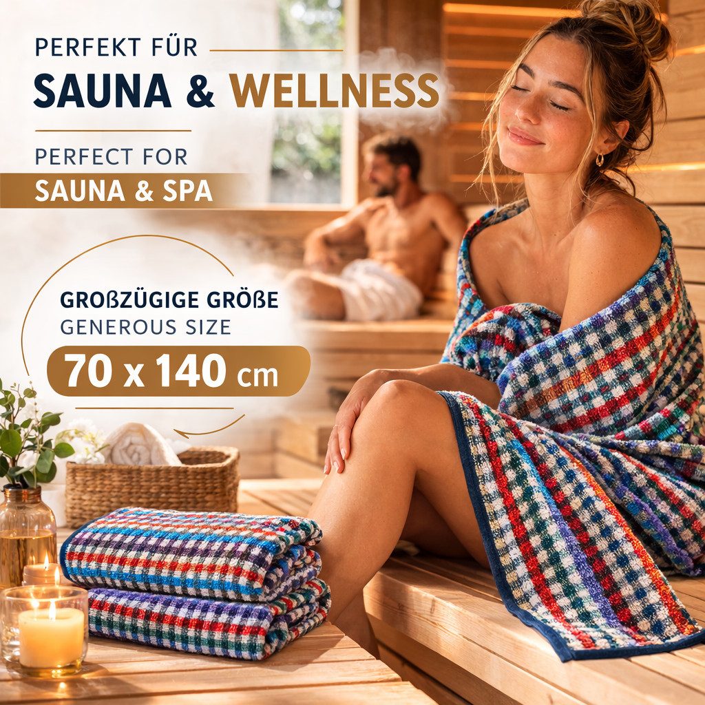 Betz Badetuch XXL Duschtuch Saunatuch Strandtuch 100% Baumwolle Karo BUNT 100x200cm, Baumwolle (1-St)
