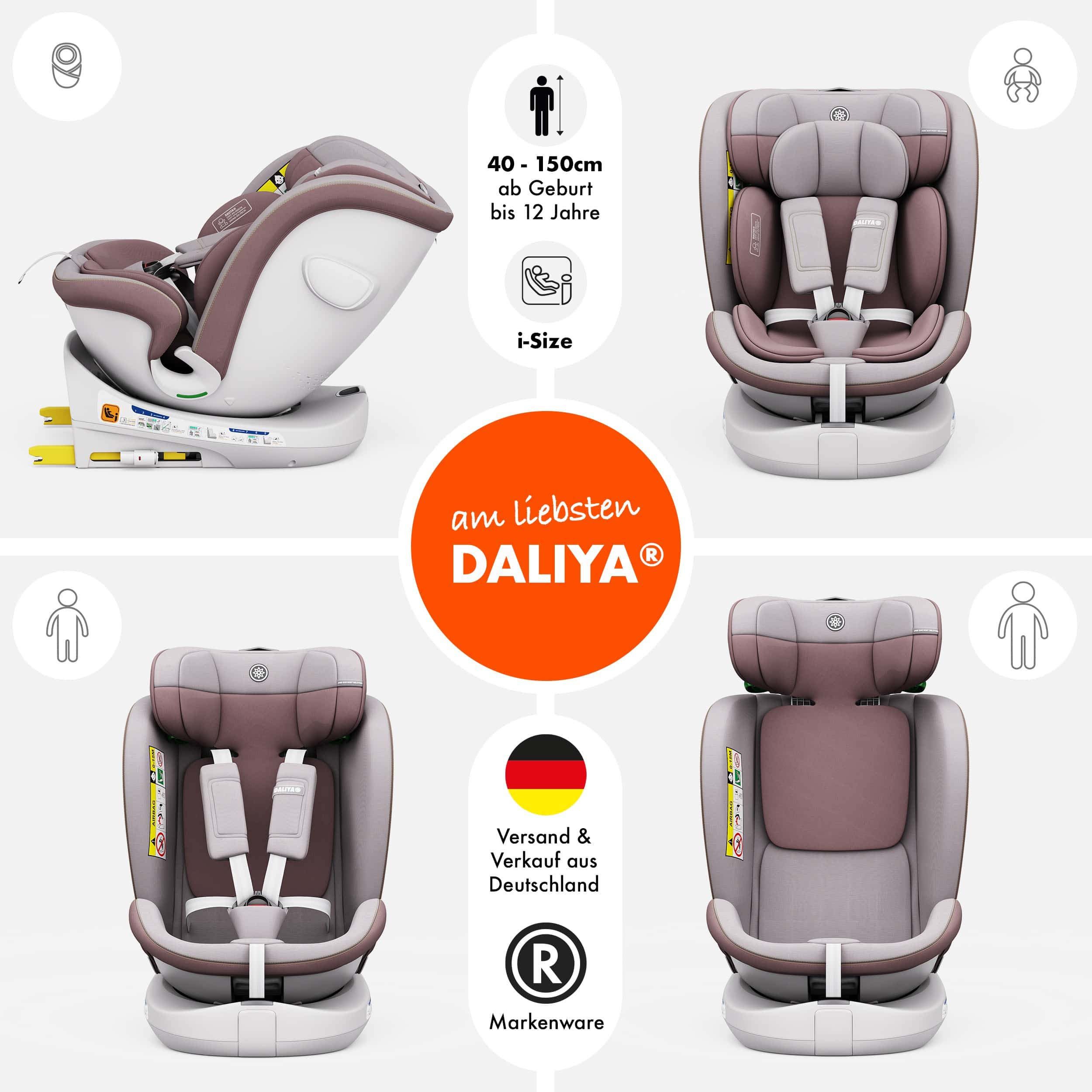 Daliya® Autokindersitz ROTAZIONE Kindersitz, Autositz, Kinderautositz, Babyschale, ab: ab Geburt, bis: bis 12 Jahre, ab: 40 cm, bis: 150 cm, 8-stufige Sitzneigungsverstellung, höhenverstellbare Kopfstütze