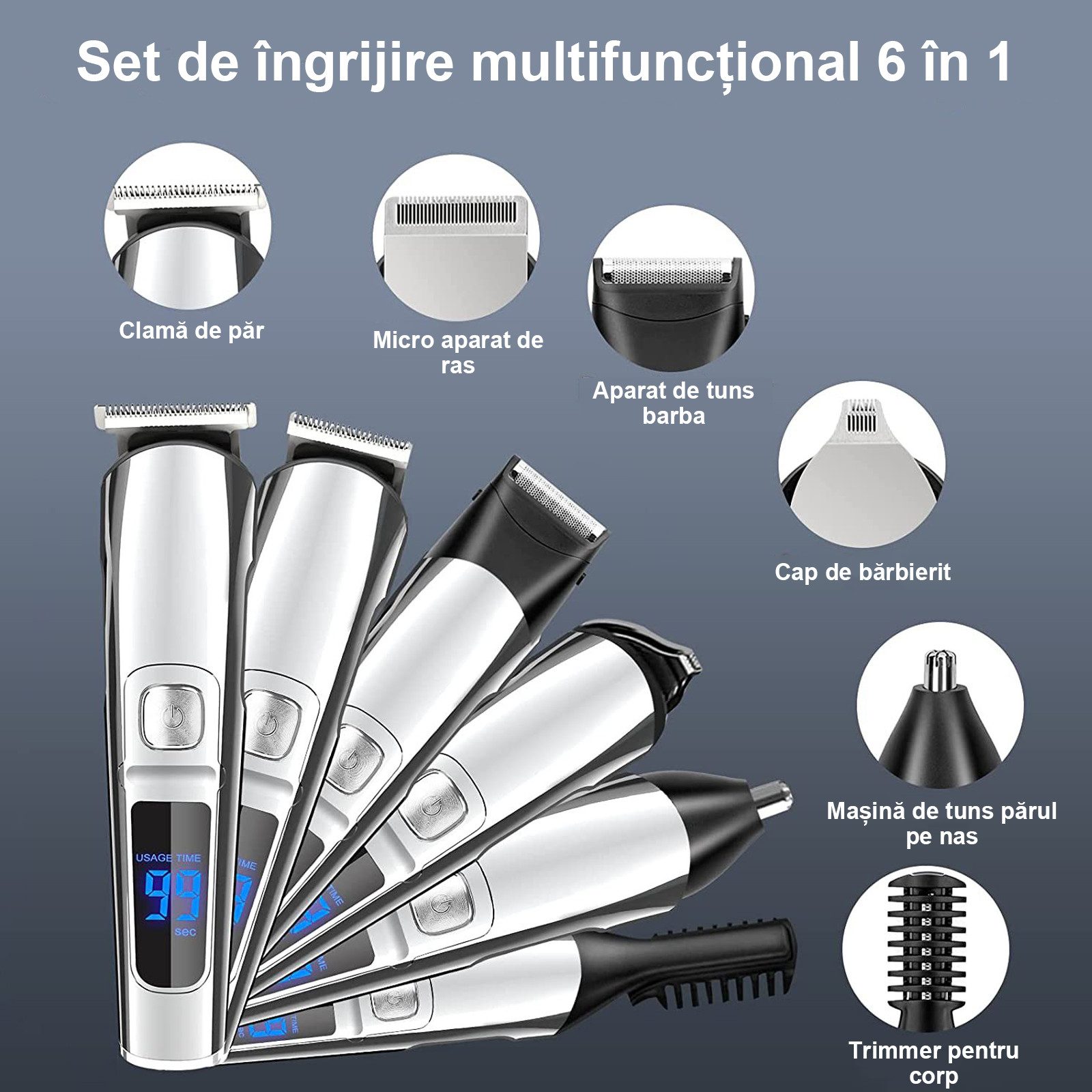 AIMAX Haar- und Bartschneider Wasserdicht 6 in 1 Haarschneider Set, Elektrischer Rasierer, 6 Spezialaufsätze, rostfreien Titan-Klingen, IPX7 Wasserdicht