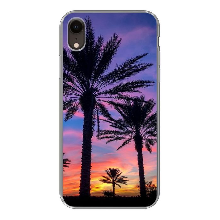 MuchoWow Handyhülle Palmen und ein Sonnenuntergang Handyhülle Apple iPhone XR Smartphone-Bumper Print Handy