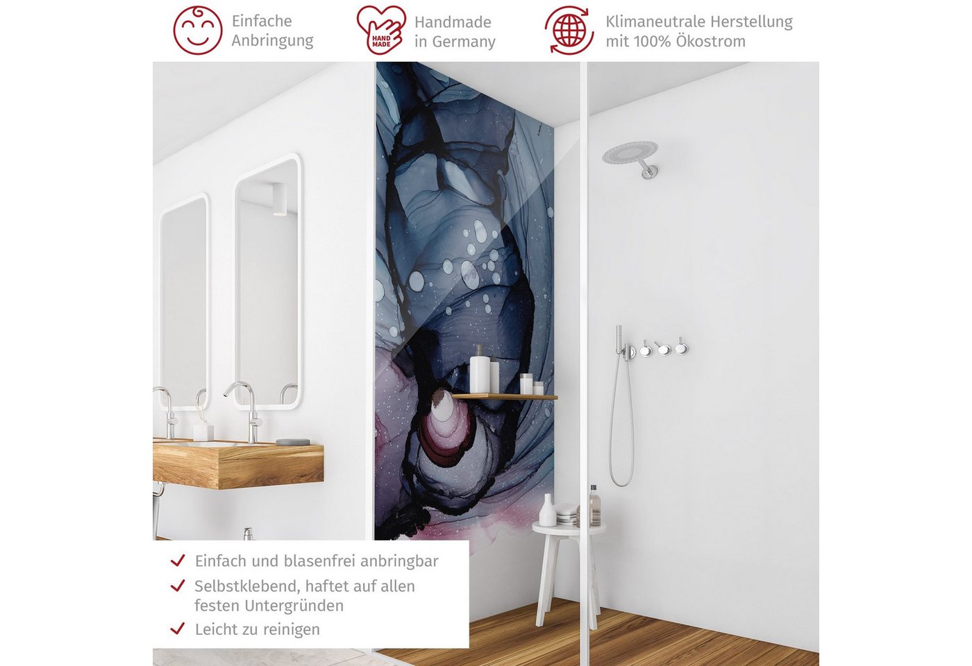 Thumbnail - Bilderdepot24 Badrückwand Muster blau Duschrückwand ohne Bohren Dusche Motiv, (1-tlg., Hart-Folie Smart matt 0,35 mm), f...