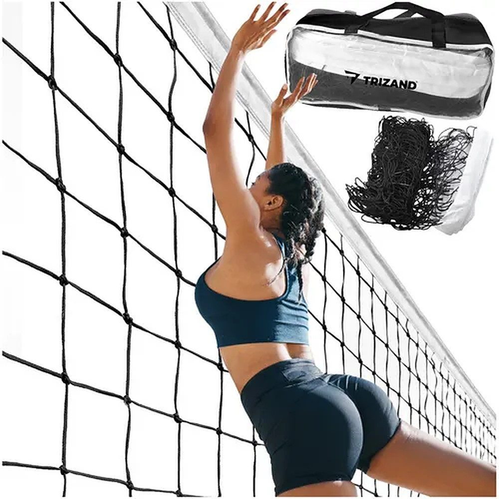 Trizand Volleyballnetz Beachvolleyballnetz Badmintonnetz Sportnetz (Spar-Set, 1-St., 950 x 100 cm wetterfest), 9,5 m breit, wetterfest, Metalldraht, Tasche