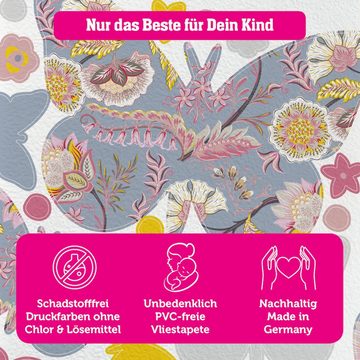 anna wand Wandsticker Blumen & Schmetterlinge Grau/Rosa/Gelb (2 DIN A3 Bögen, 44 Wandtattoos aus Vliestapete), Hergestellt in Deutschland