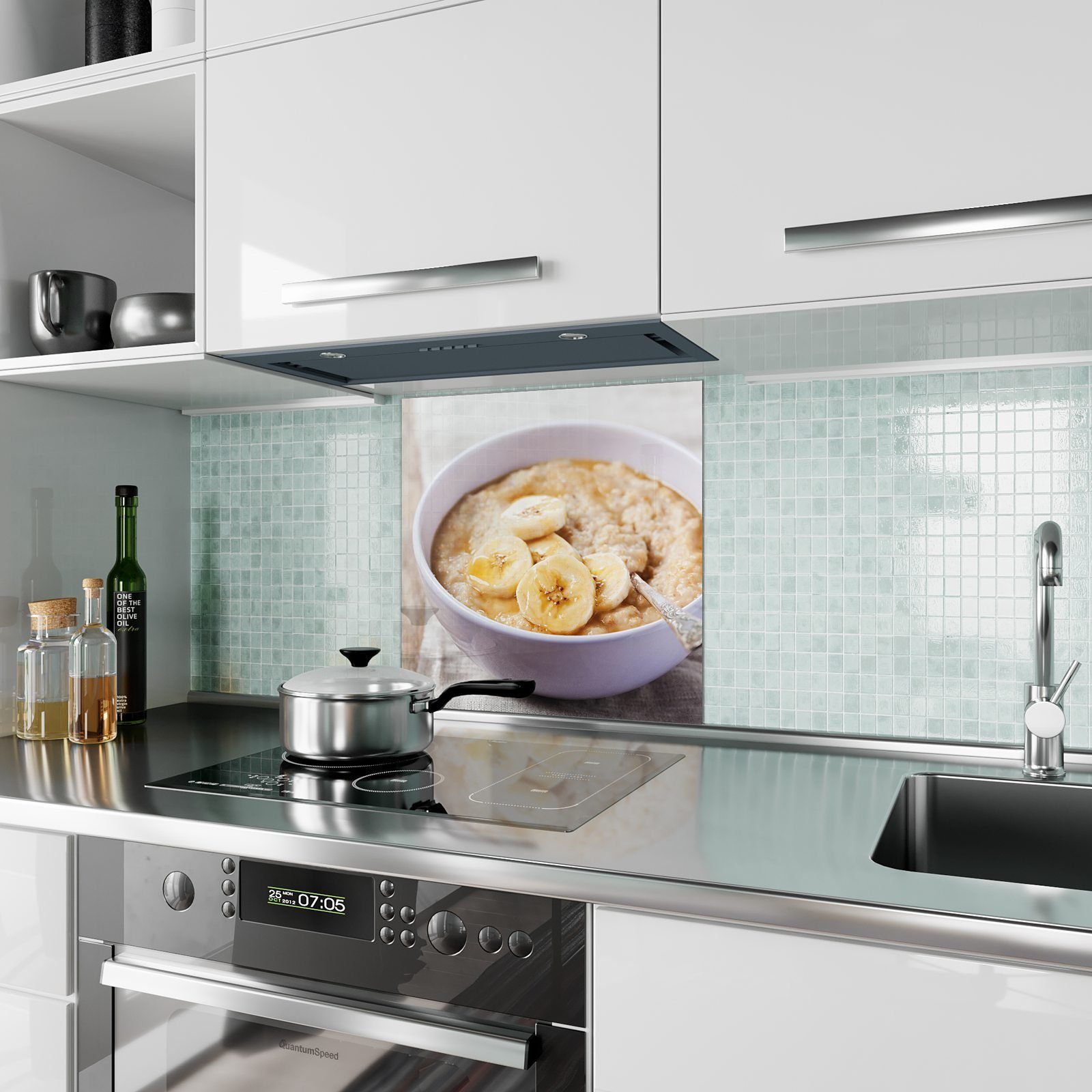 Küchenrückwand Küchenrückwand Motiv Bananen Glas mit Spritzschutz Müsli Primedeco mit
