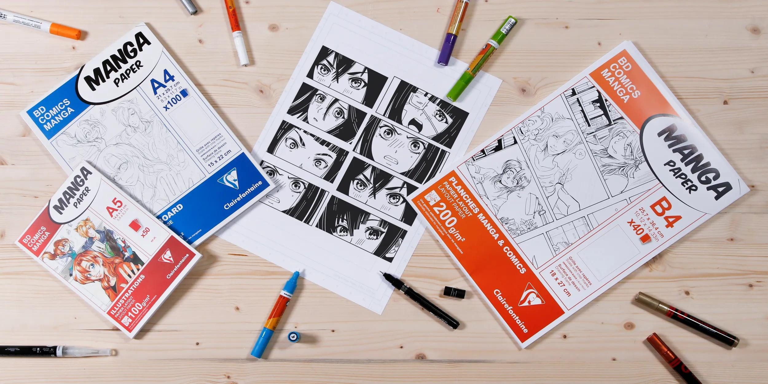 CLAIREFONTAINE Zeichenpapier Papier Manga, Packung/Etui 40 Bl A4 200g, einfachem Raster 94045C, Kunst Clairefontaine