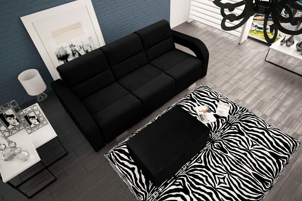 JVmoebel Sofa, 3 Sitzer 235cm Luxus Bank Sofa Couch Blau Wohnzimmer Kanzlei Möbel Schwarz