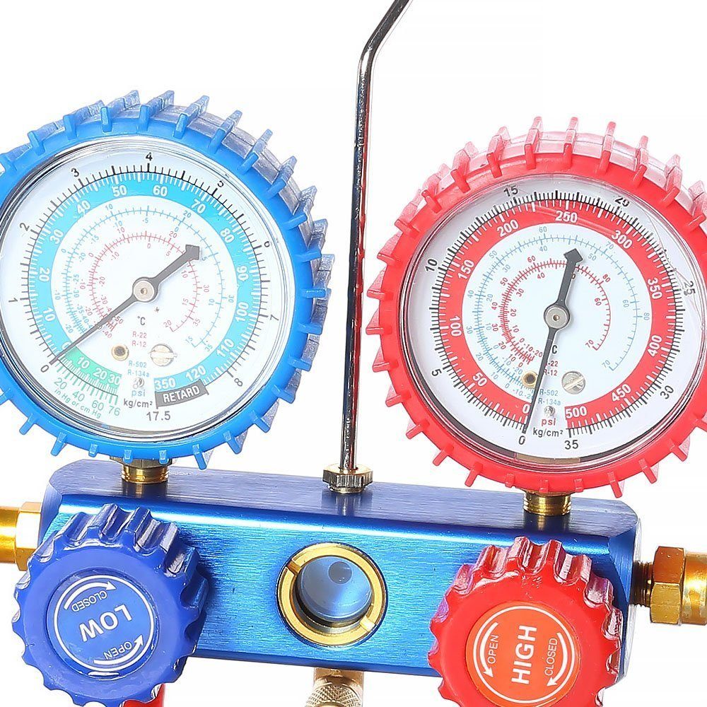 Melko Klimaanlagenschlauch Klima Monteurhilfe 2-Wege KFZSET 3 Schläuche+Koffer R134a R22 R12 R502, Zubehör für Klimaanlagen, Schauglas zur Kontrolle des Kältemittelflusses