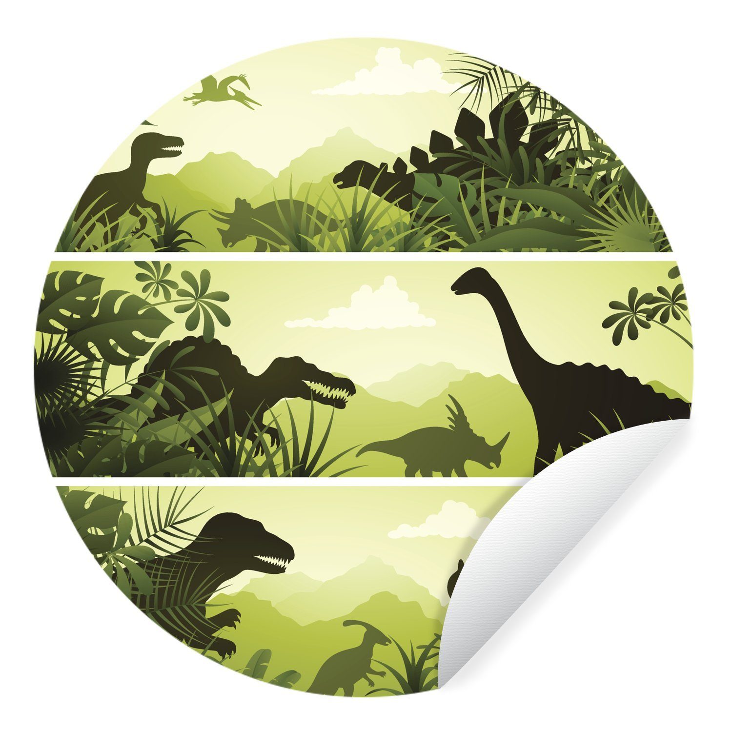 MuchoWow Wandsticker Dinosaurier - Dschungel - Illustration - Kinder - Kind (1 St), Tapetenkreis für Kinderzimmer, Tapetenaufkleber, Rund, Wohnzimmer