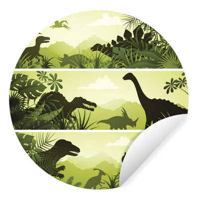 MuchoWow Wandsticker Dinosaurier - Dschungel - Illustration - Kinder - Kind (1 St), Runde Aufkleber für Kinderzimmer, Babyzimmer, Einteilig, Selbstklebend